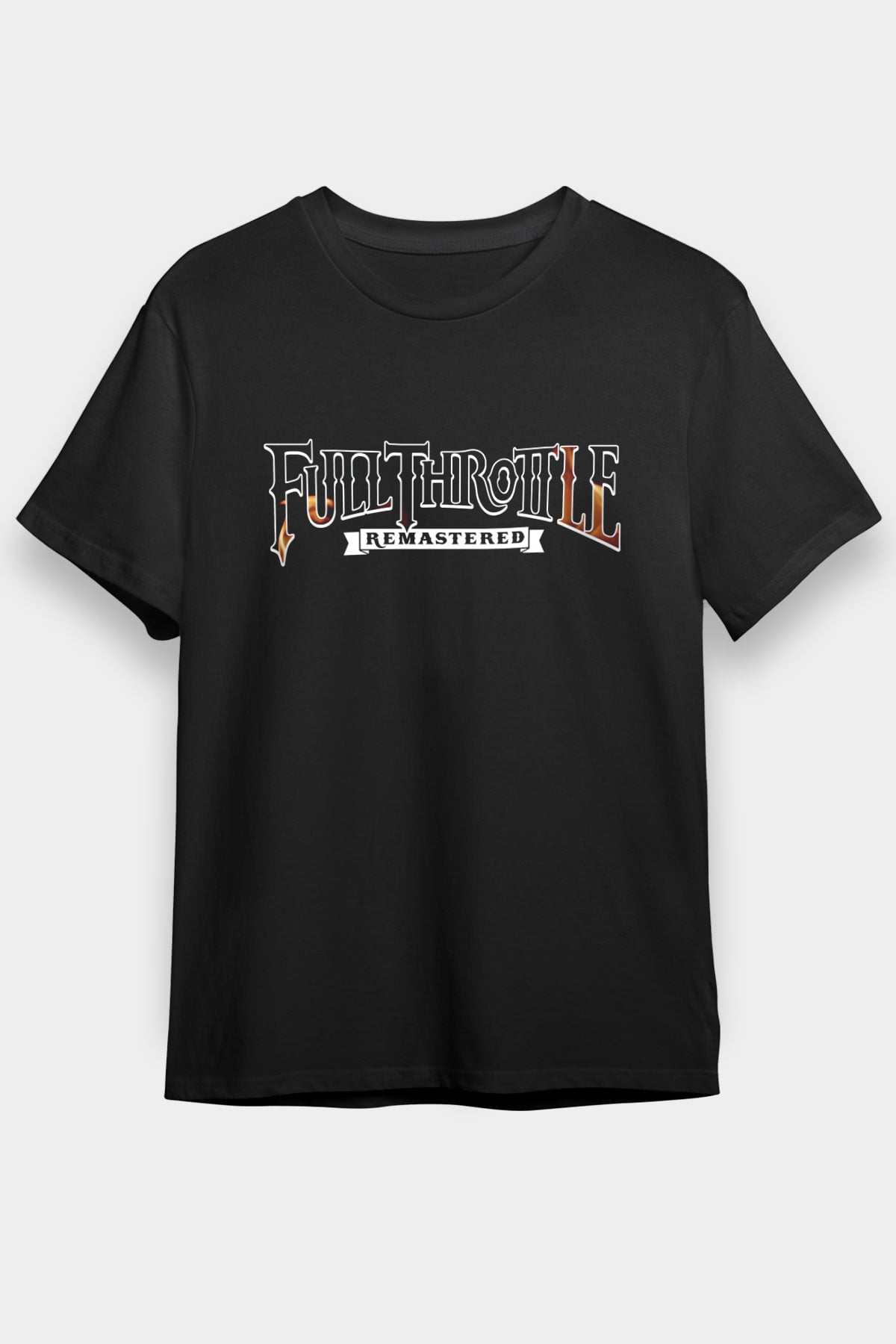 Full Throttle Baskılı Unisex Siyah Tişört - Tshirt