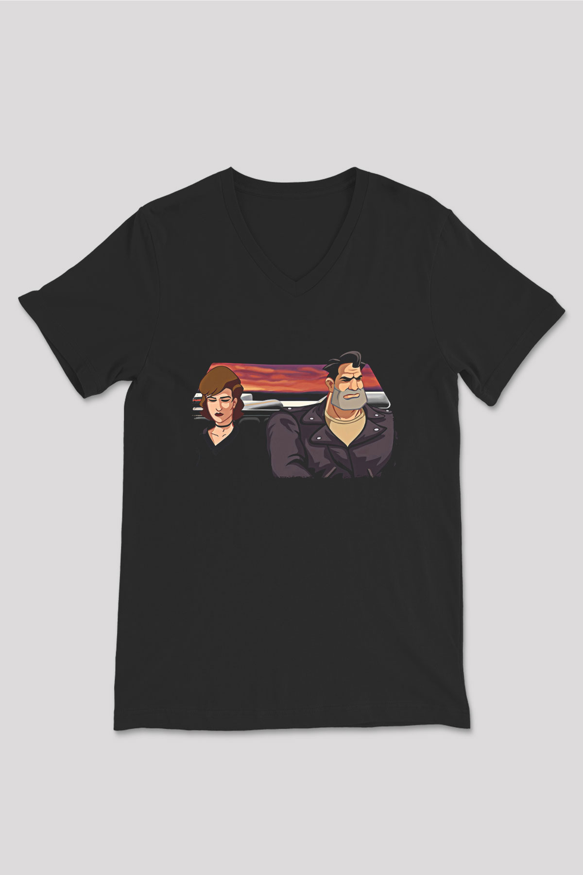 Full Throttle Baskılı Unisex Siyah V Yaka Tişört - Tshirt