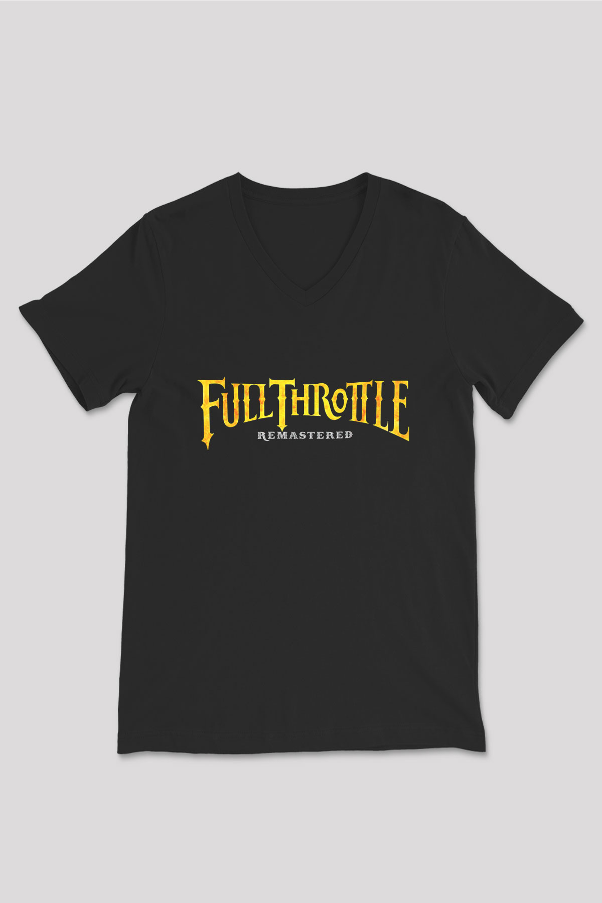 Full Throttle Baskılı Unisex Siyah V Yaka Tişört - Tshirt