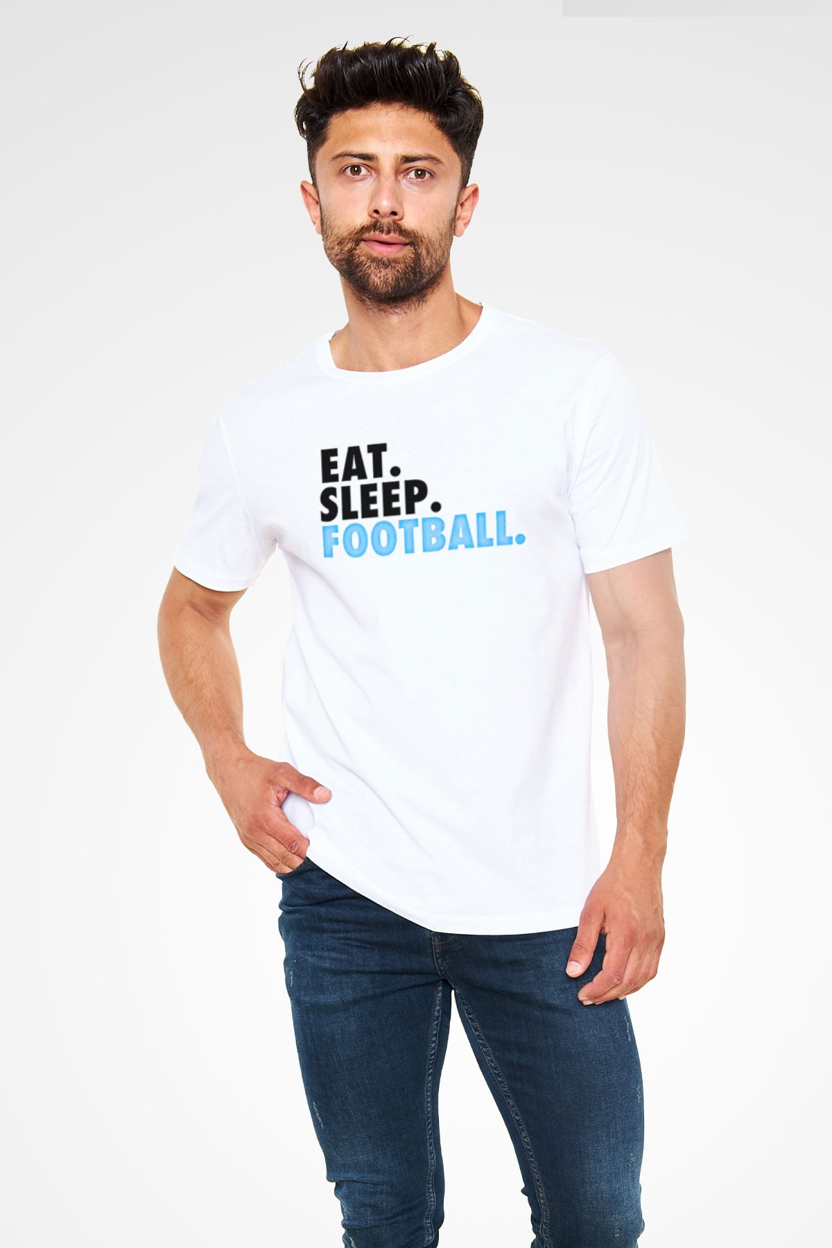 Futbol Baskılı Unisex Beyaz Tişört - Tshirt