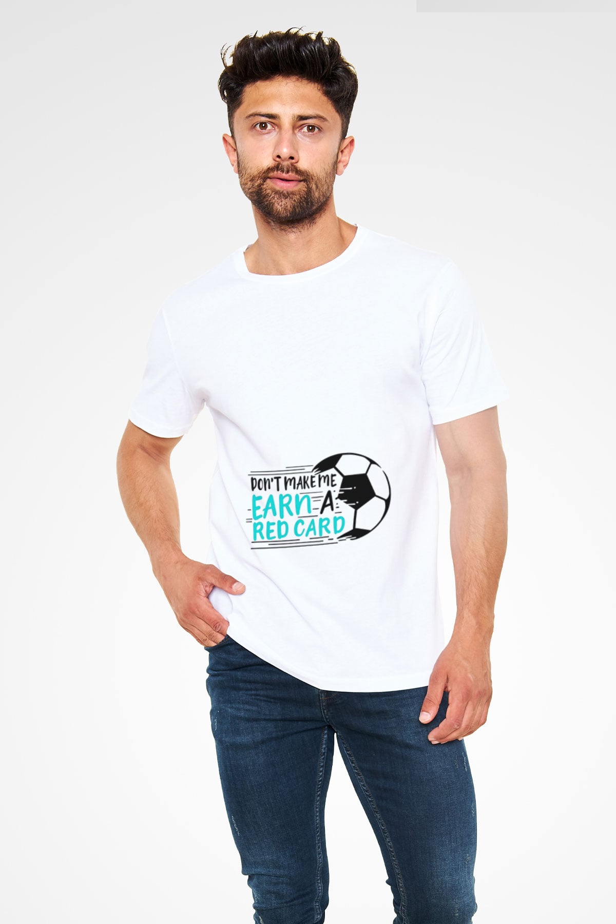 Futbol Baskılı Unisex Beyaz Tişört - Tshirt