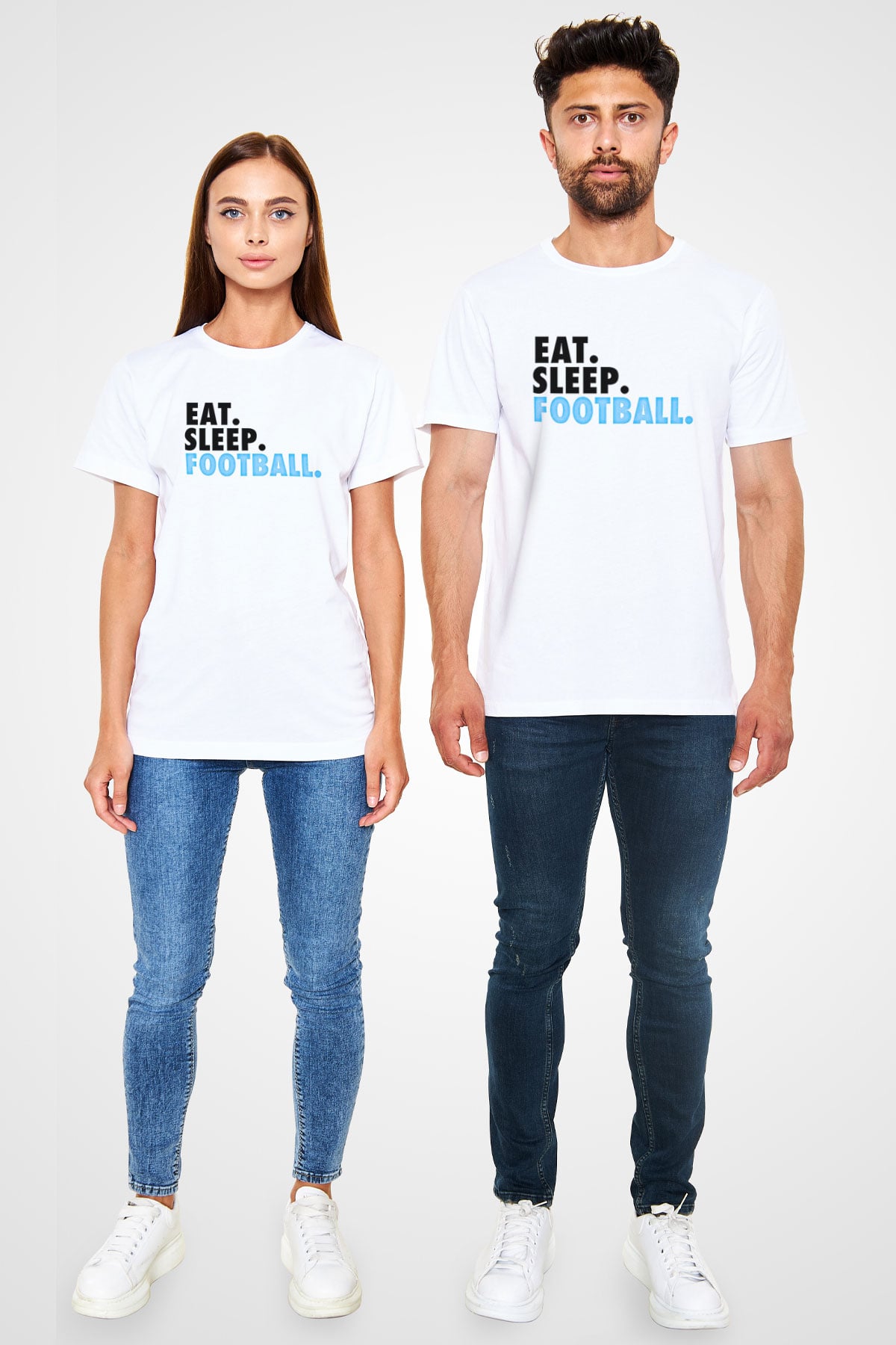 Futbol Baskılı Unisex Beyaz Tişört - Tshirt