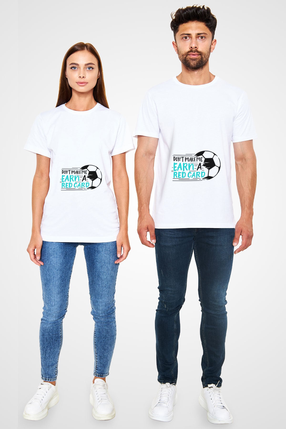 Futbol Baskılı Unisex Beyaz Tişört - Tshirt