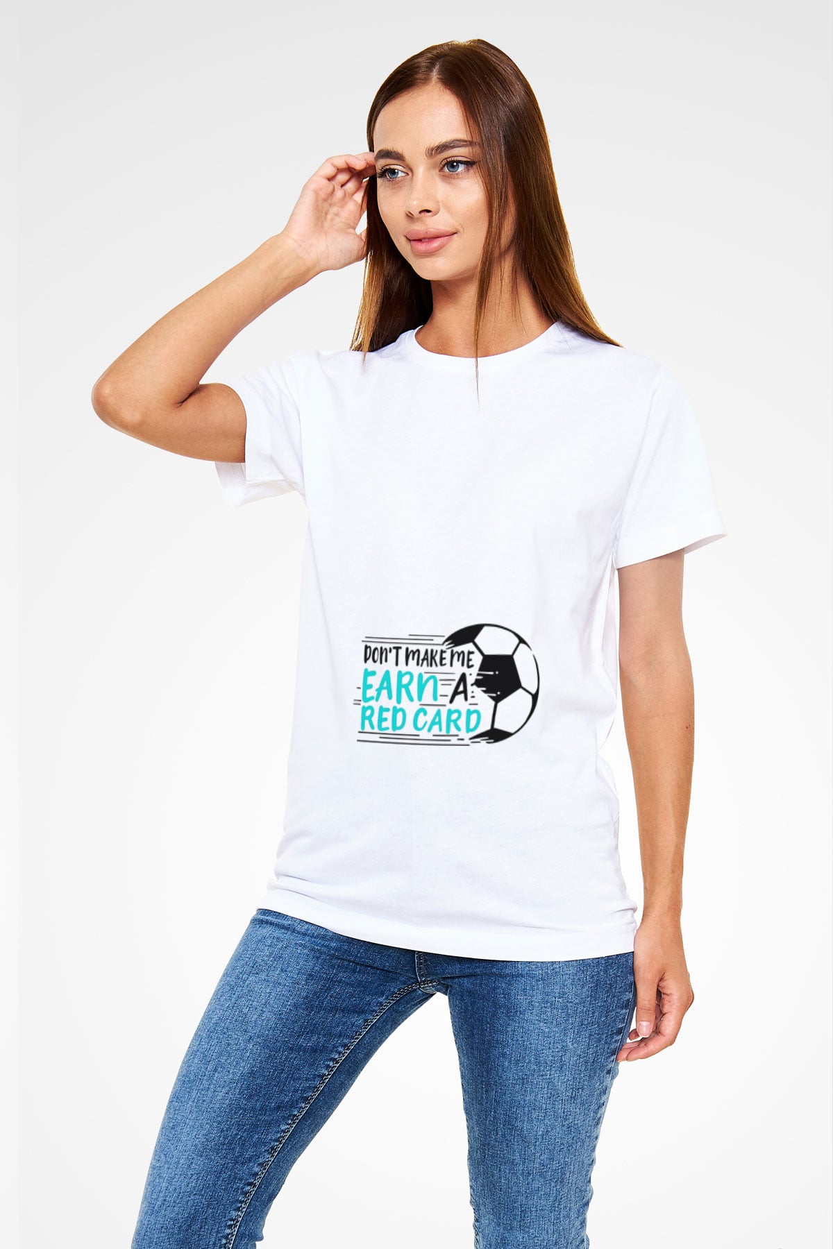 Futbol Baskılı Unisex Beyaz Tişört - Tshirt
