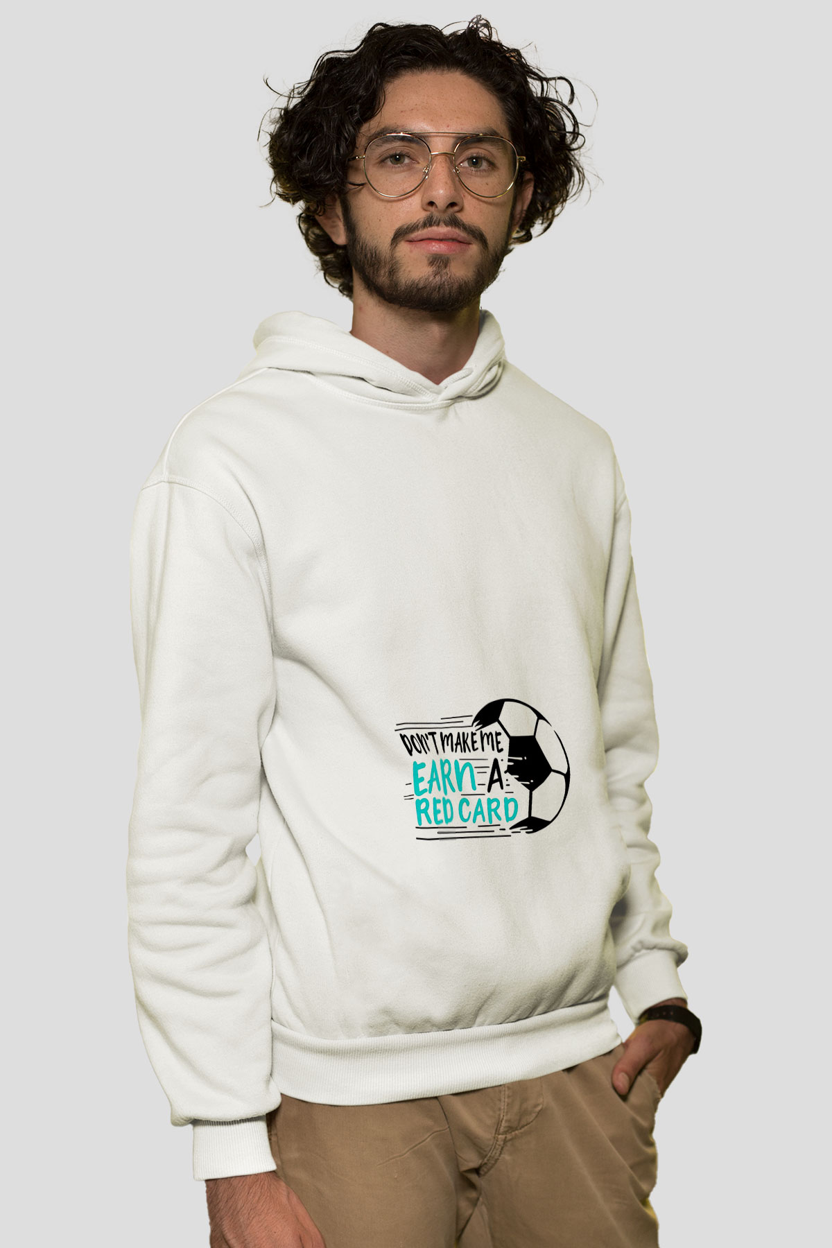 Futbol Baskılı Unisex Ekru Hoodie