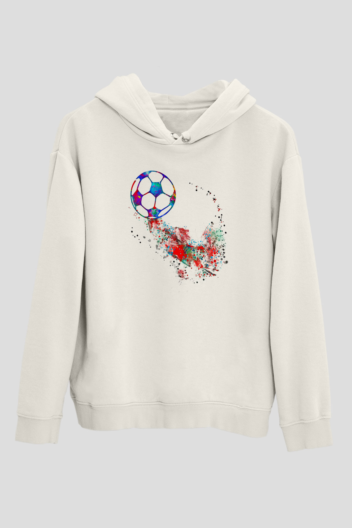 Futbol Baskılı Unisex Ekru Hoodie