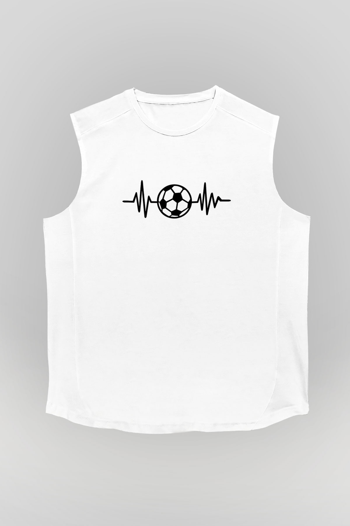 Futbol Baskılı Unisex Kolsuz Beyaz Tişört