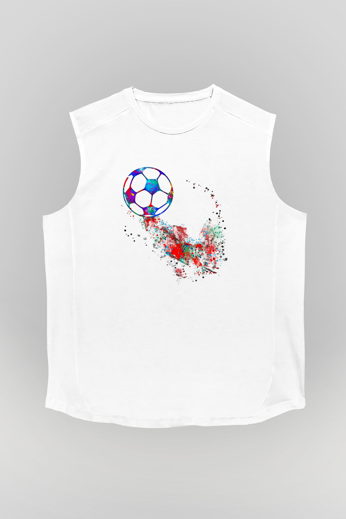 Futbol Baskılı Unisex Kolsuz Beyaz Tişört