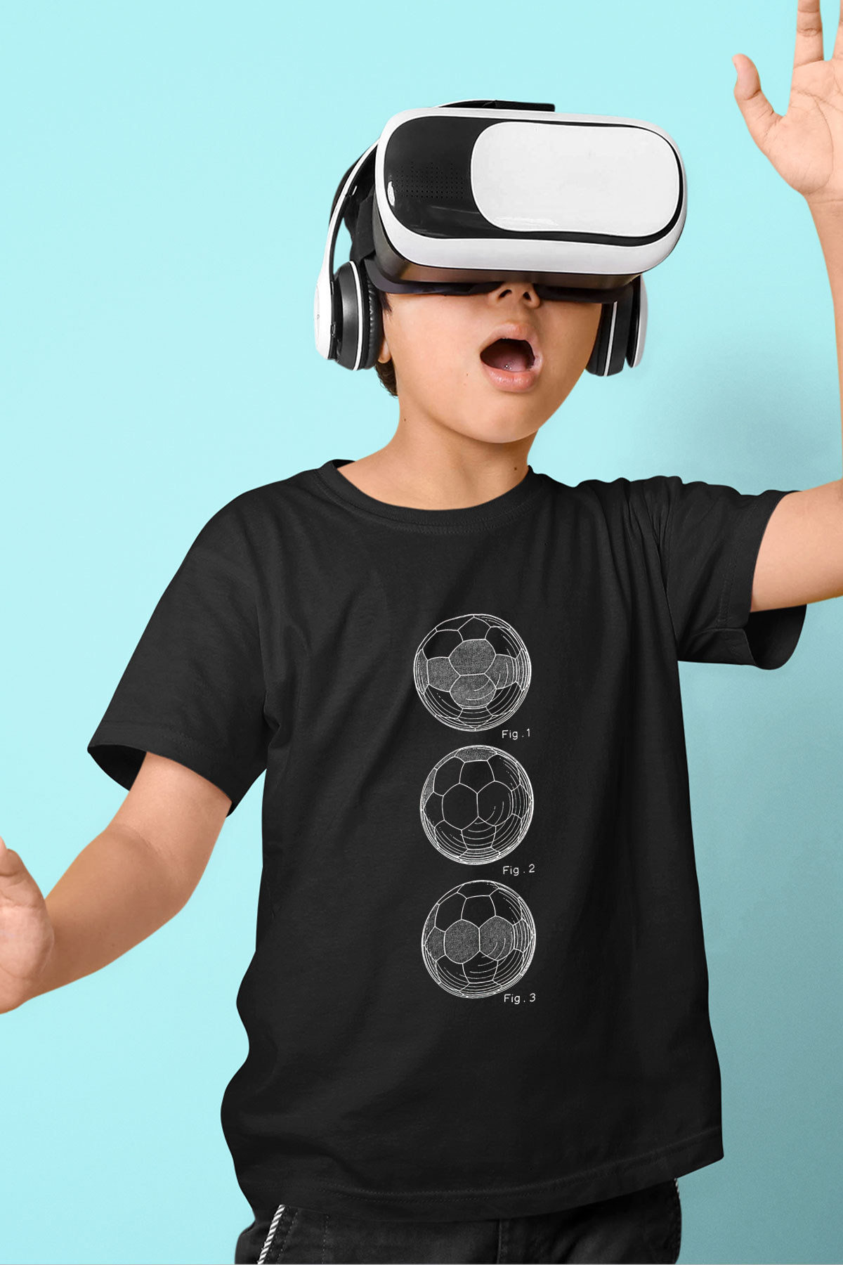 Futbol - Football Baskılı Unisex Siyah Çocuk Tİşörtü - Tshirt