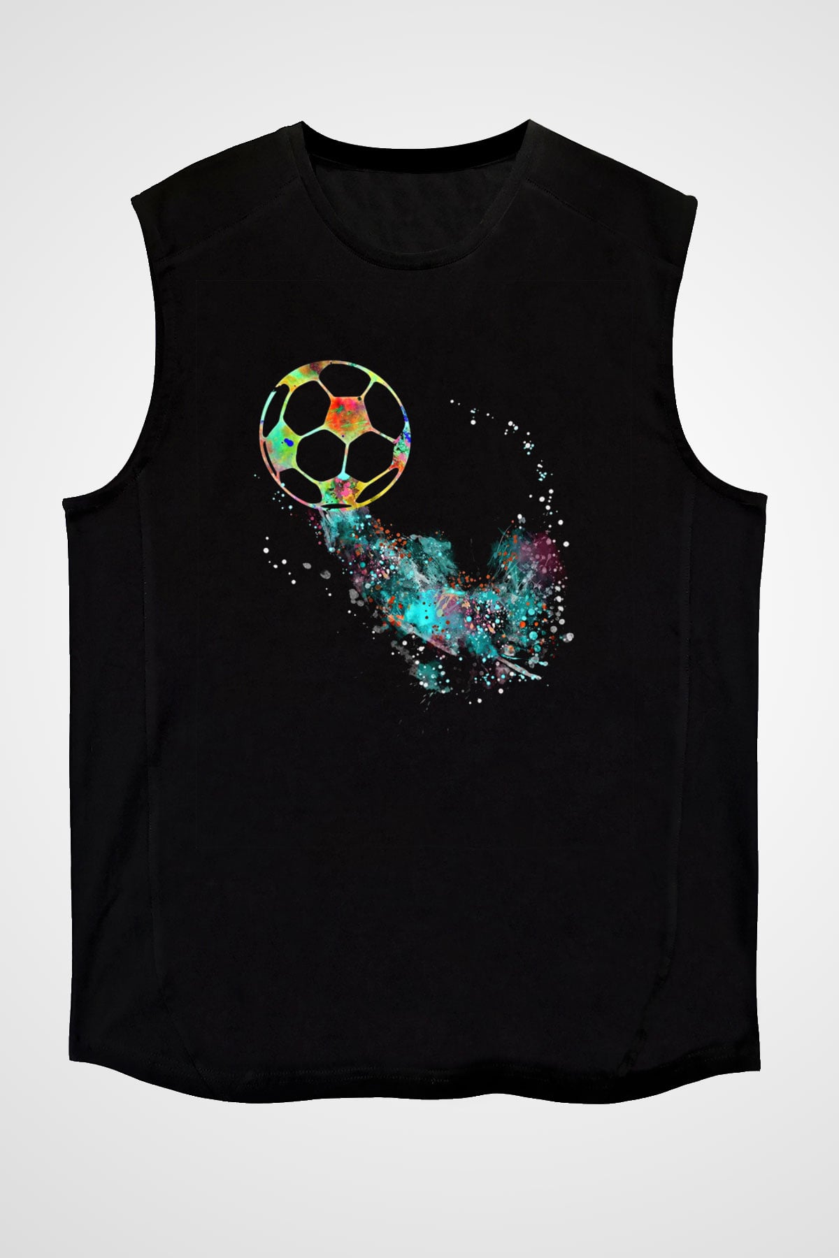 Futbol - Football Baskılı Unisex Siyah Kolsuz Tişört