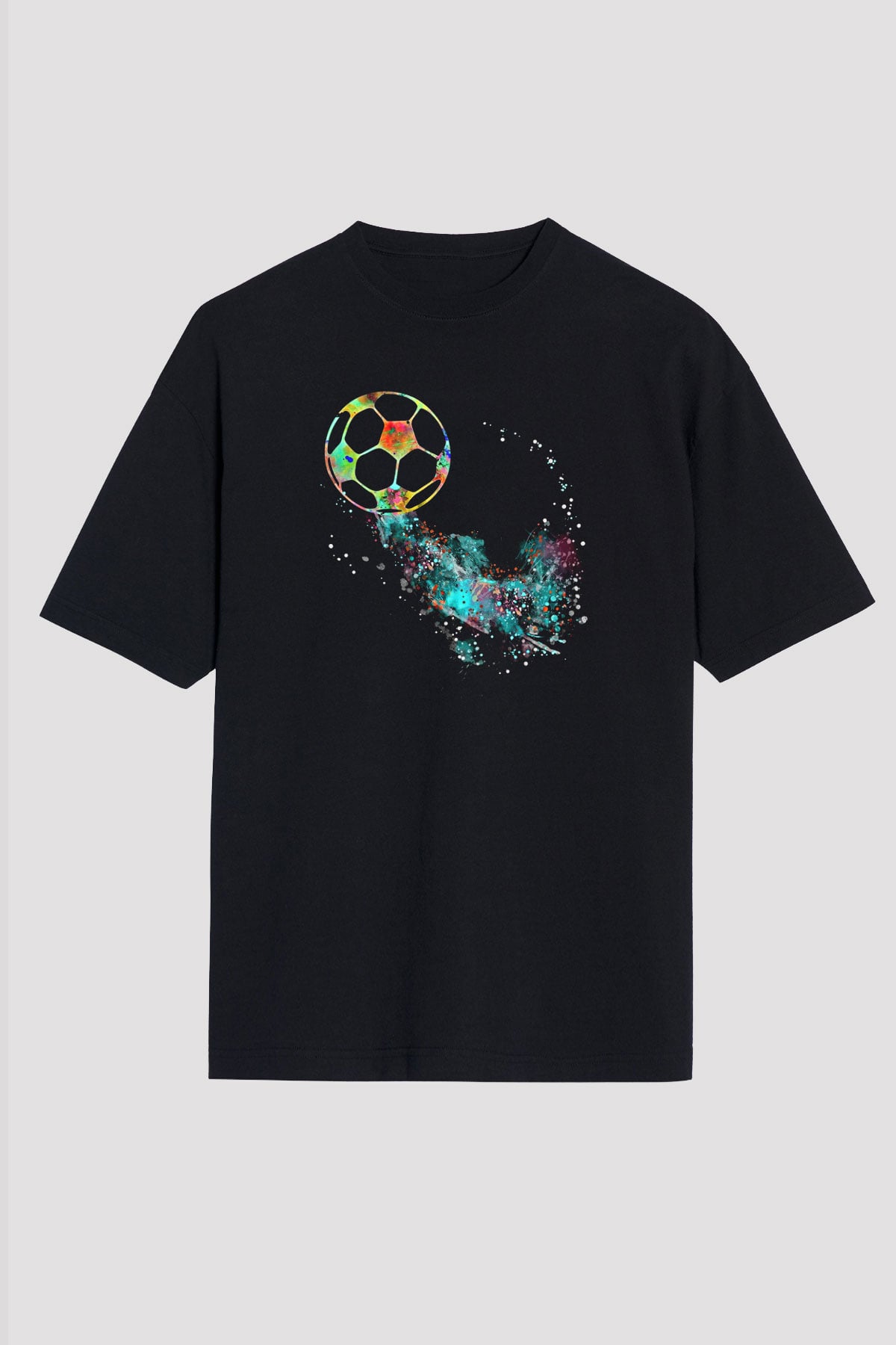 Futbol - Football Baskılı Unisex Siyah Oversize Tişört