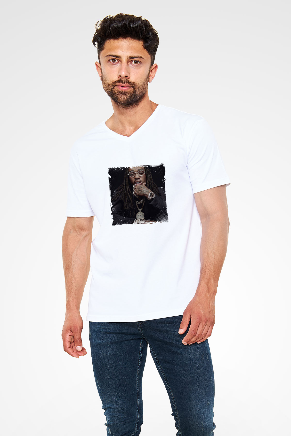 Future Baskılı Beyaz V Yaka Unisex Tişört