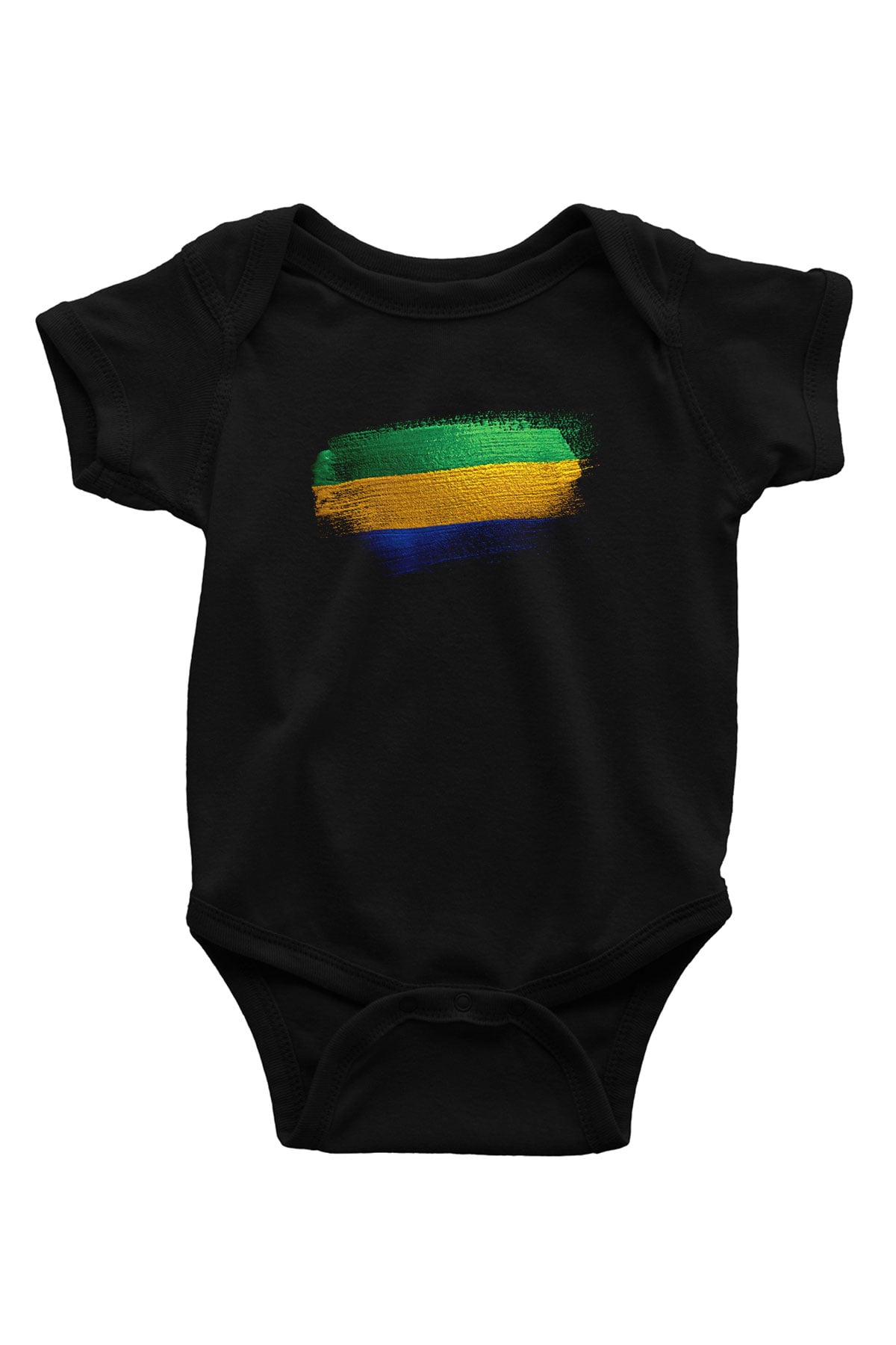 Gabon Bayrağı Baskılı Unisex Siyah Bebek Body - Zıbın