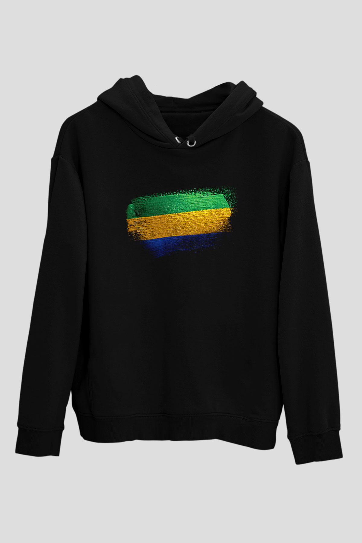 Gabon Bayrağı Baskılı Unisex Siyah Hoodie