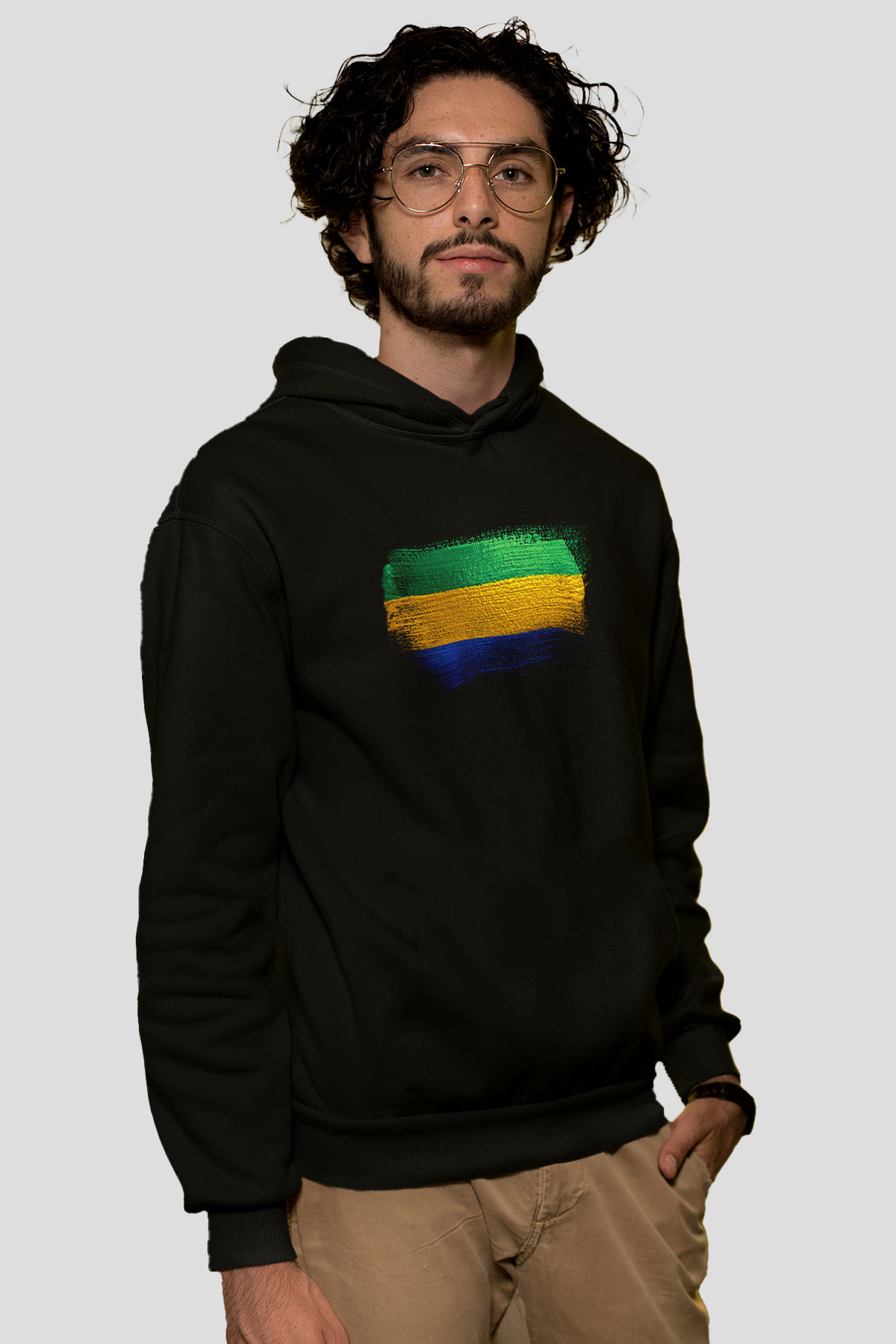 Gabon Bayrağı Baskılı Unisex Siyah Hoodie