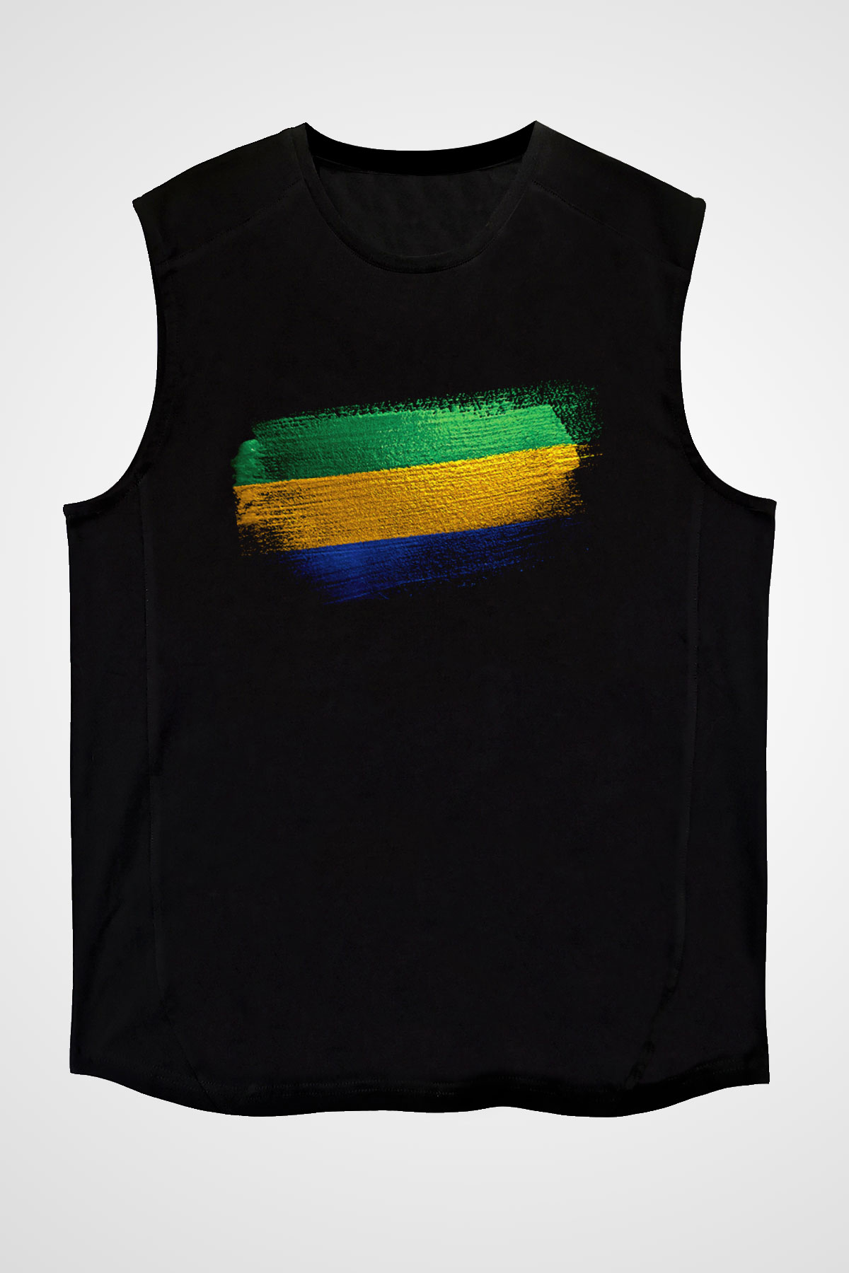 Gabon Bayrağı Baskılı Unisex Siyah Kolsuz Tişört
