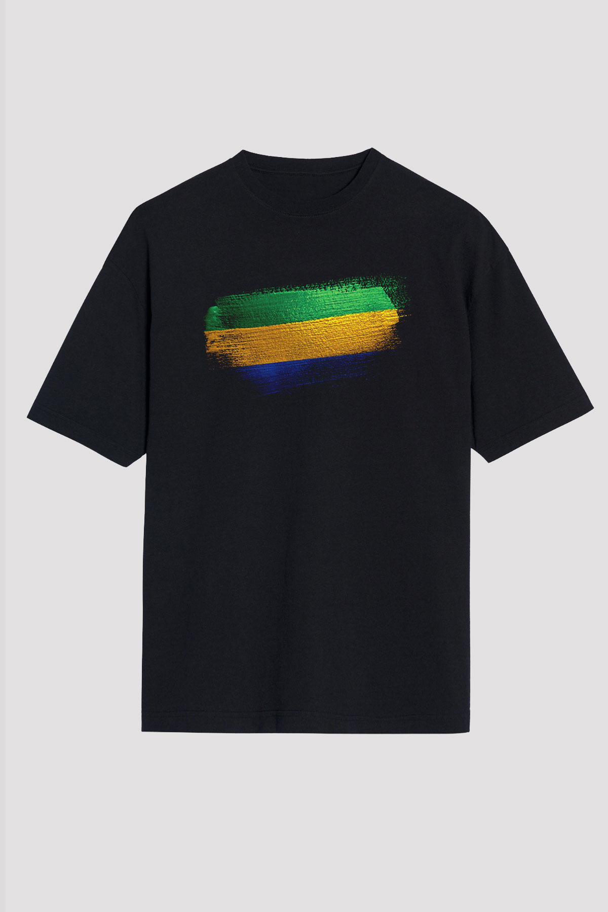 Gabon Bayrağı Baskılı Unisex Siyah Oversize Tişört