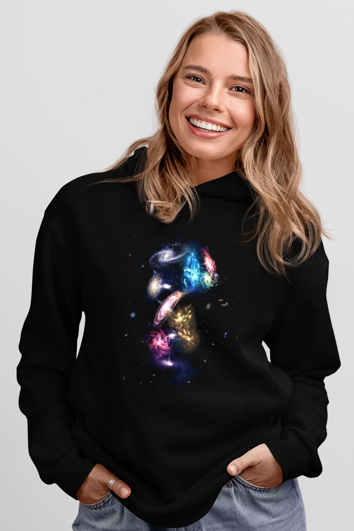 Galaksi Siyah Unisex Kapüşonlu Sweatshirt