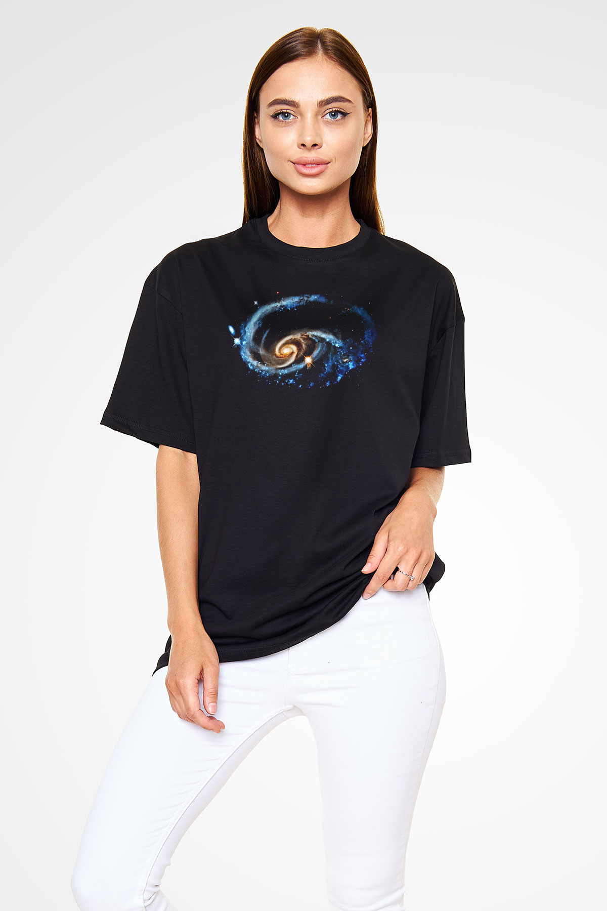 Galaksi Siyah Unisex Oversize Tişört T-Shirt