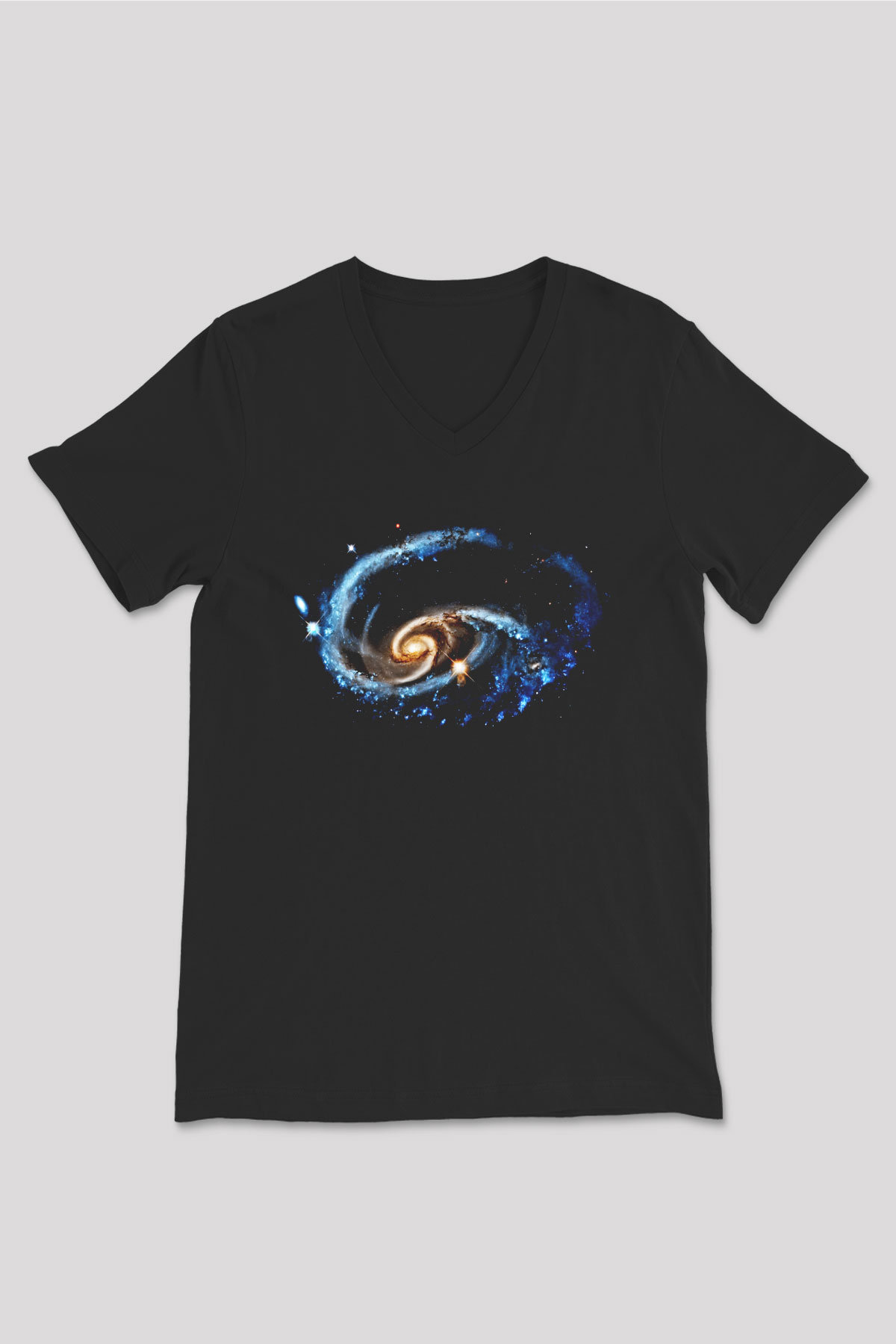 Galaksi Siyah Unisex V Yaka Tişört T-Shirt