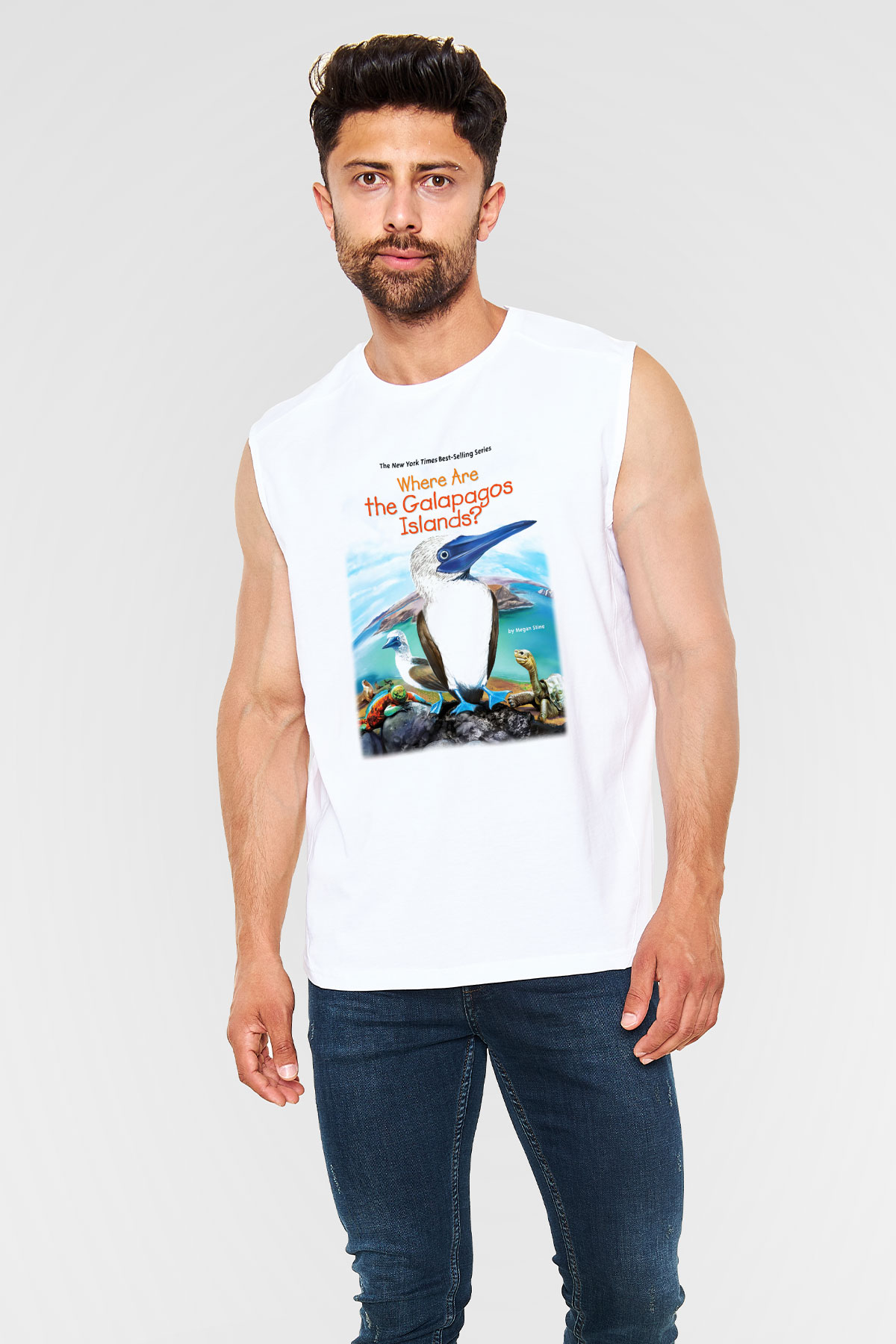 Galapagos Adaları Beyaz Unisex Kolsuz Tişört