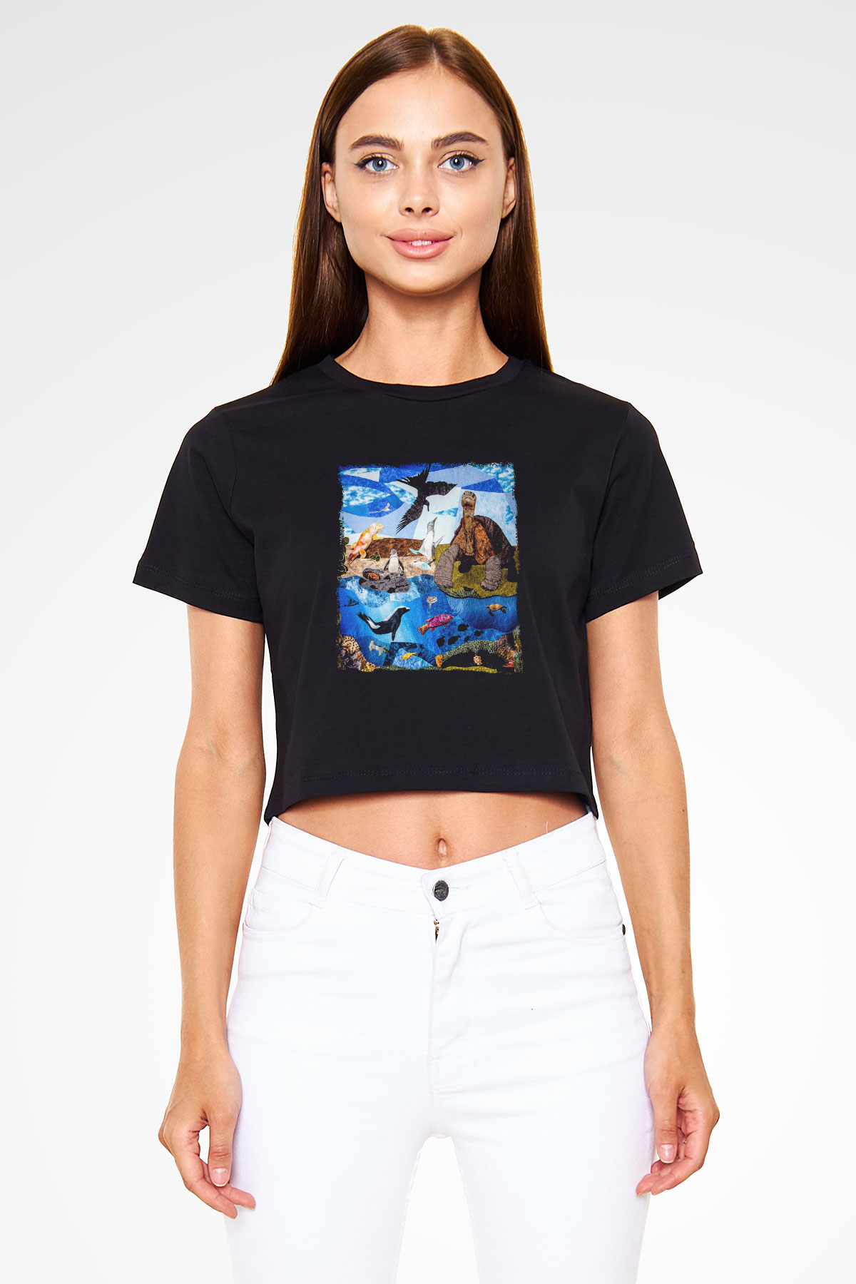 Galapagos Adaları Siyah Crop Top Tişört