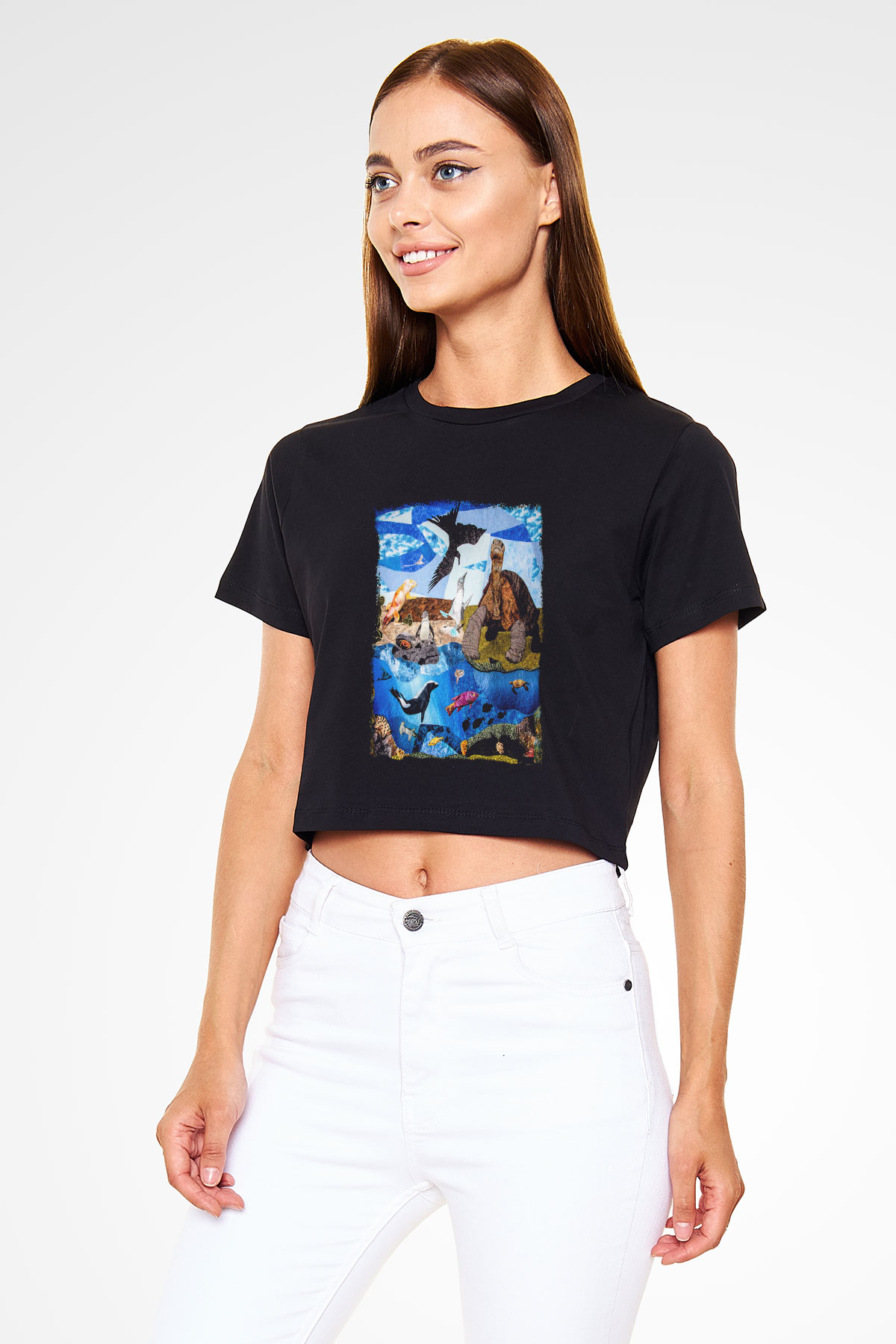 Galapagos Adaları Siyah Crop Top Tişört