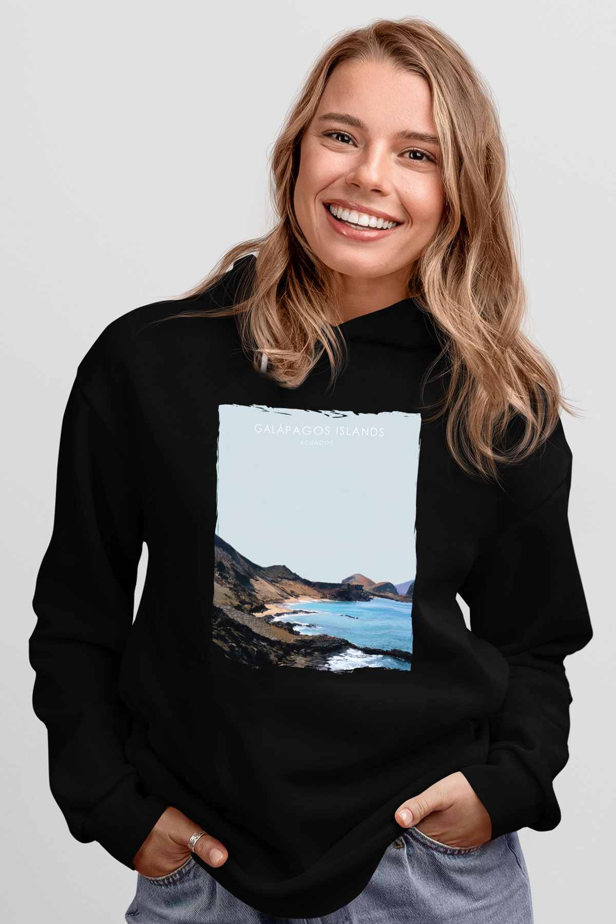 Galapagos Adaları Siyah Unisex Hoodie
