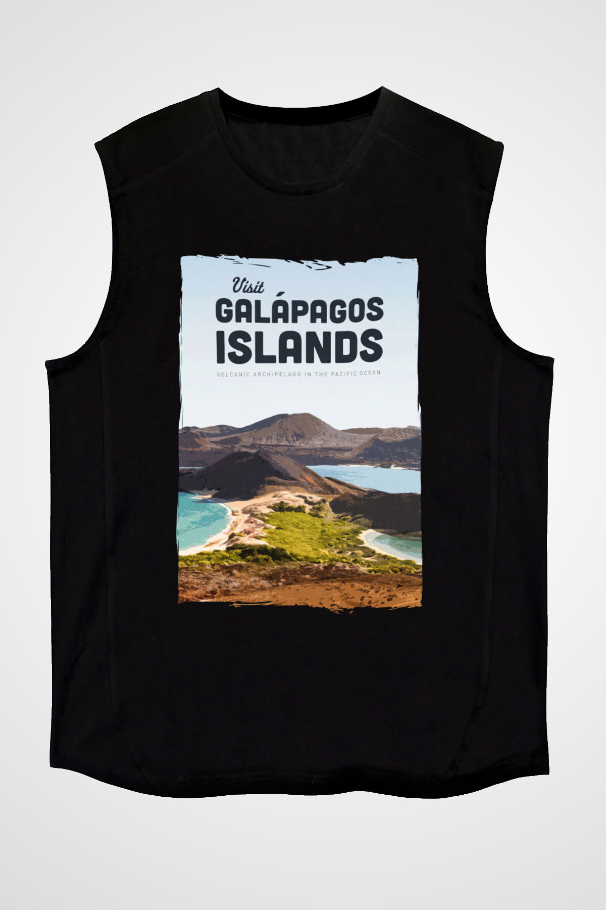 Galapagos Adaları Siyah Unisex Kolsuz Tişört