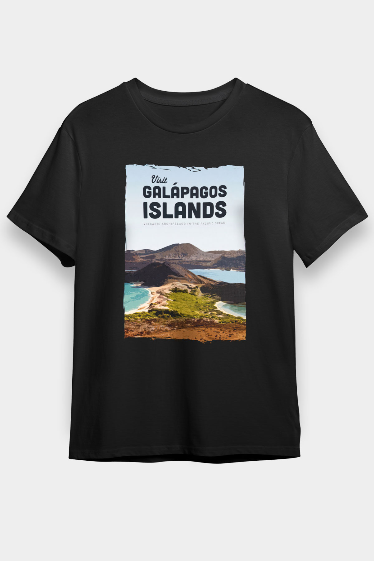 Galapagos Adaları Siyah Unisex Tişört T-Shirt - TişörtFabrikası