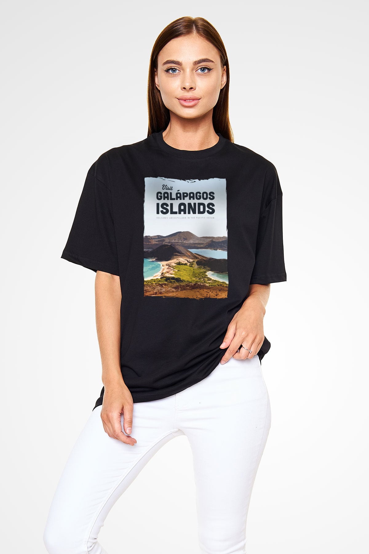 Galapagos Adaları Siyah Oversize Tişört Oversize T-shirt - TişörtFabrikası