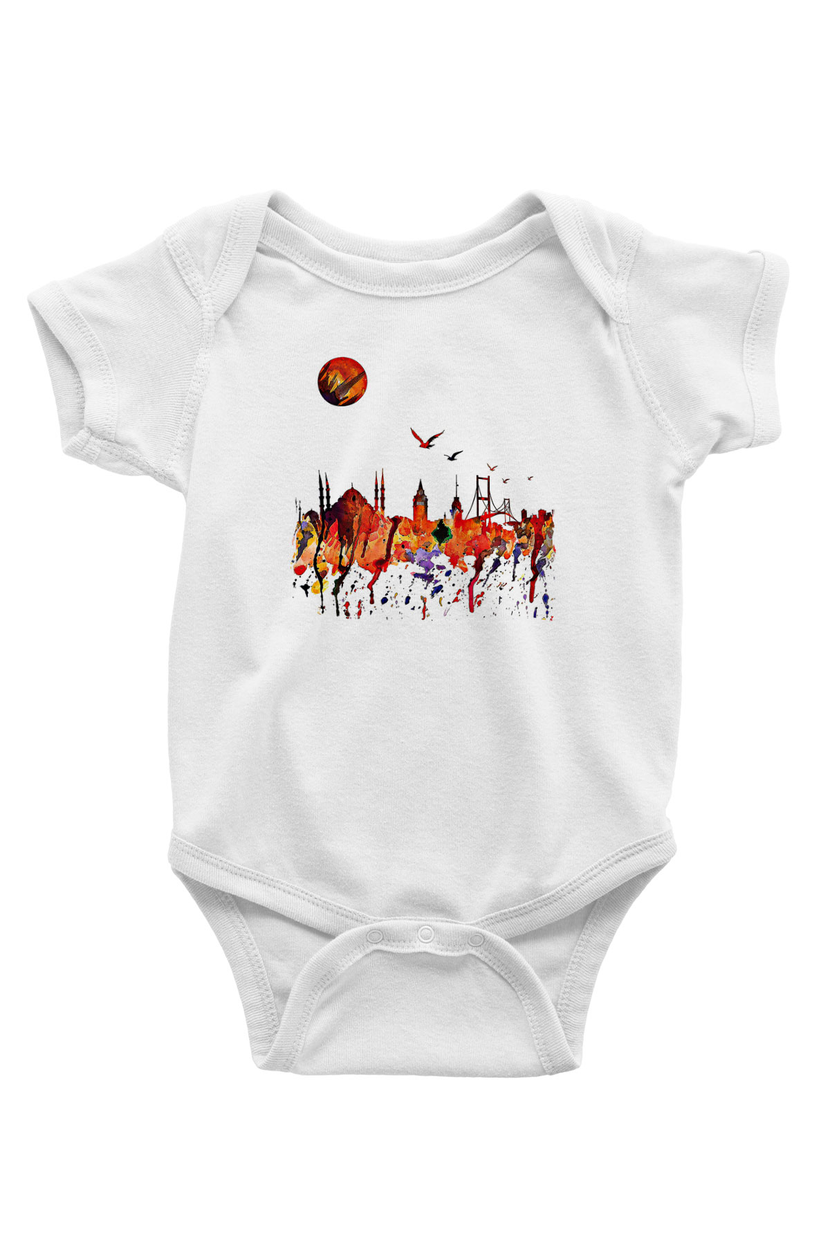Galata Kulesi Baskılı Beyaz Unisex Bebek Body - Zıbın