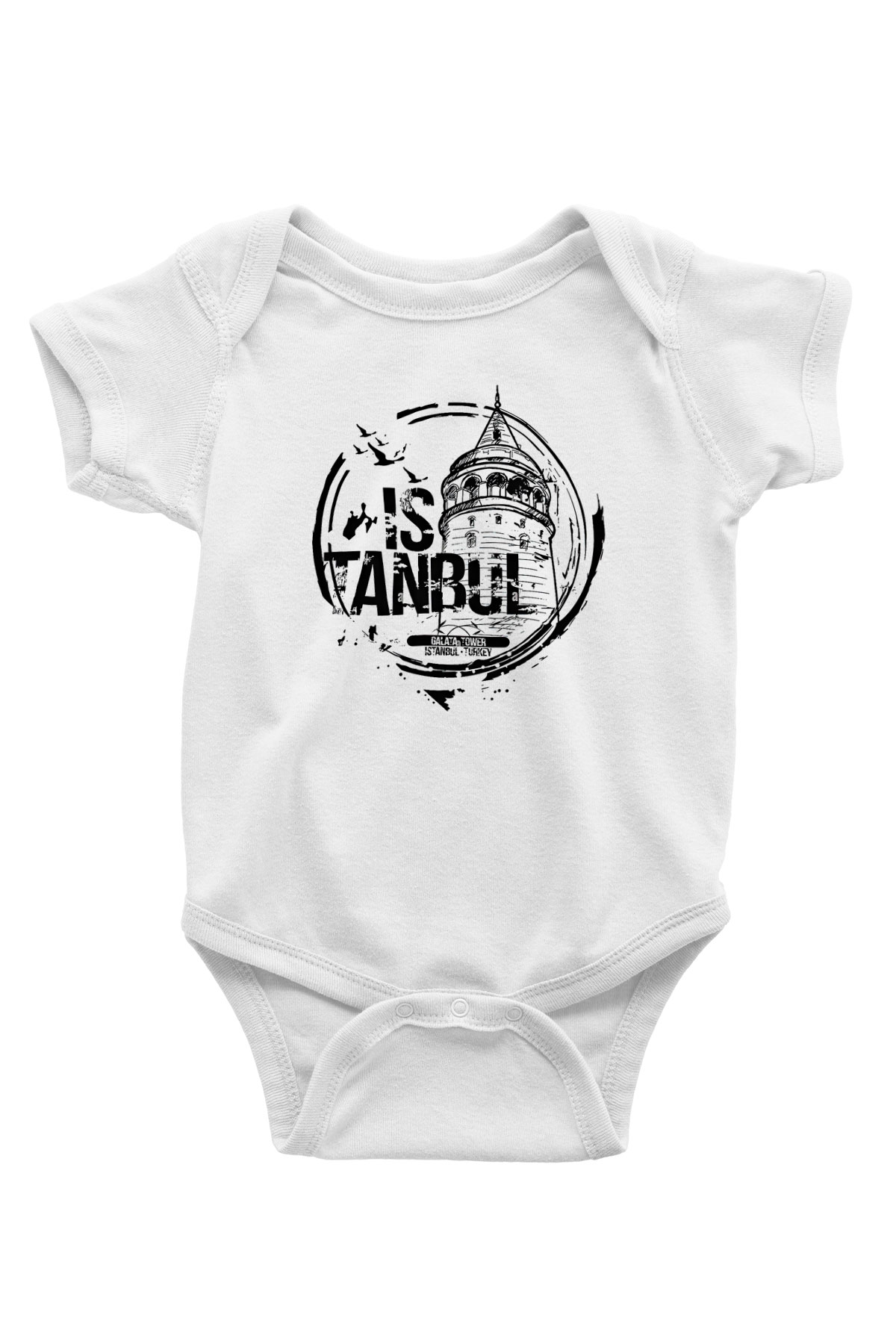 Galata Kulesi Baskılı Beyaz Unisex Bebek Body - Zıbın