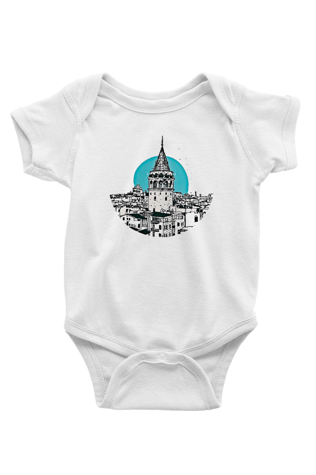 Galata Kulesi Baskılı Beyaz Unisex Bebek Body - Zıbın