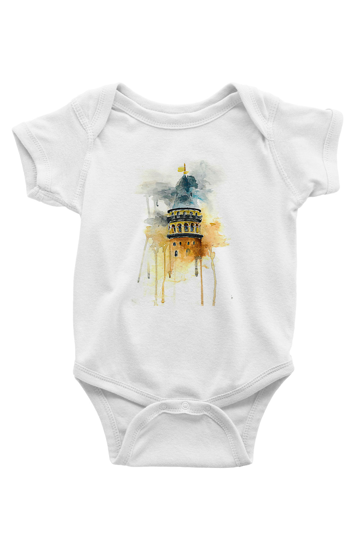 Galata Kulesi Baskılı Beyaz Unisex Bebek Body - Zıbın