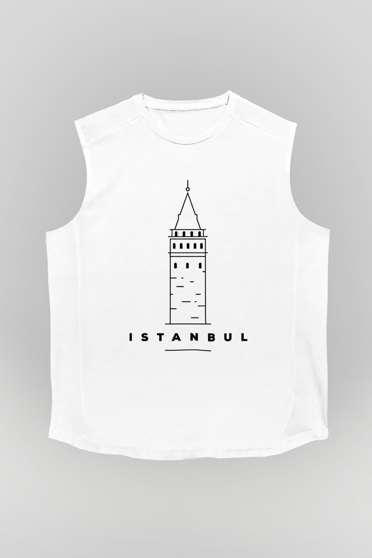Galata Kulesi Baskılı Beyaz Unisex Kolsuz Tişört - Tshirt
