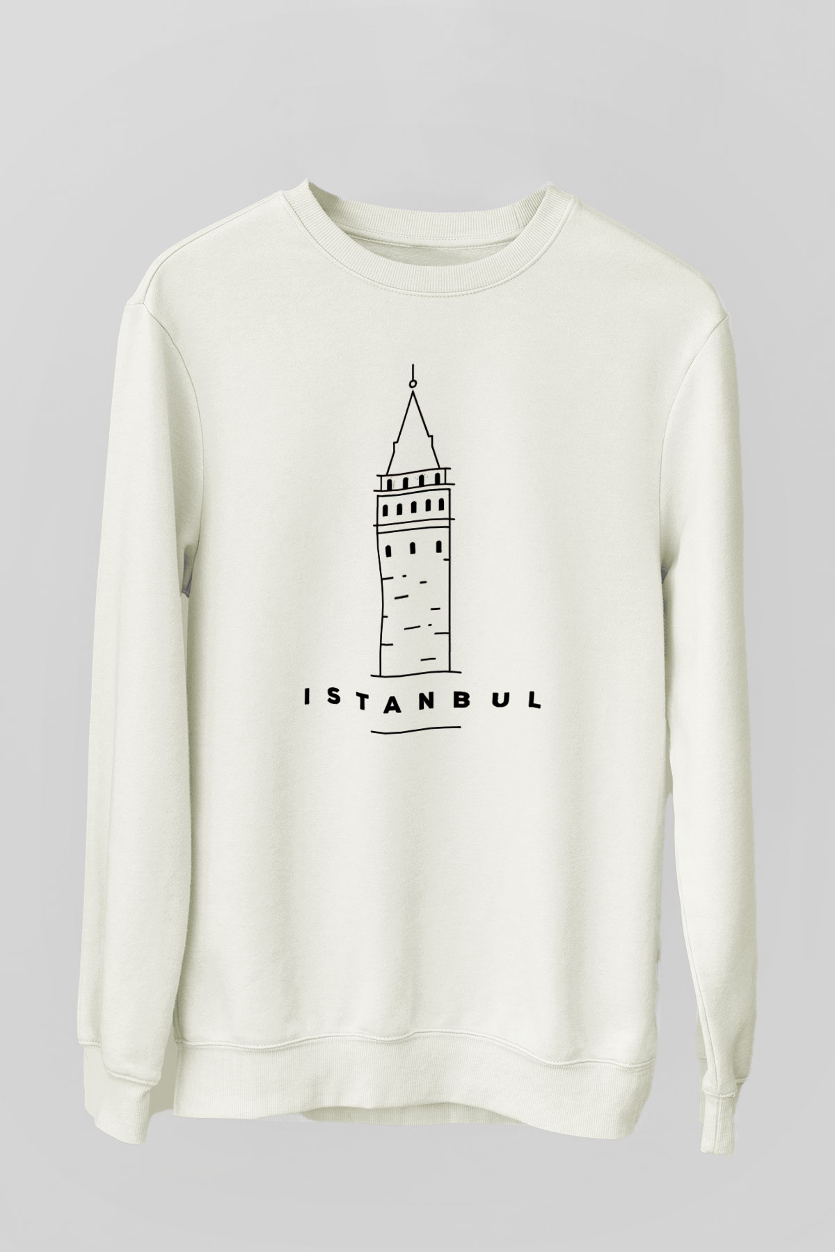 Galata Kulesi Baskılı Beyaz Unisex Sweatshirt