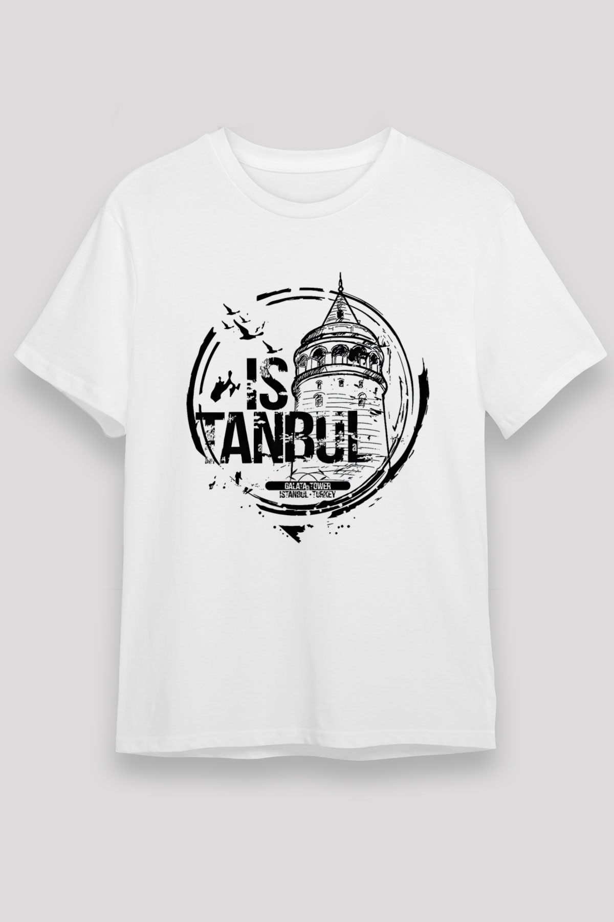 Galata Kulesi Unisex Baskılı Beyaz Tişört - Tshirt