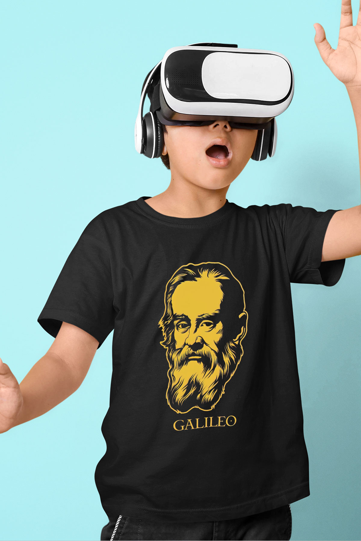 Galileo Galilei Baskılı Unisex Siyah Çocuk Tişört