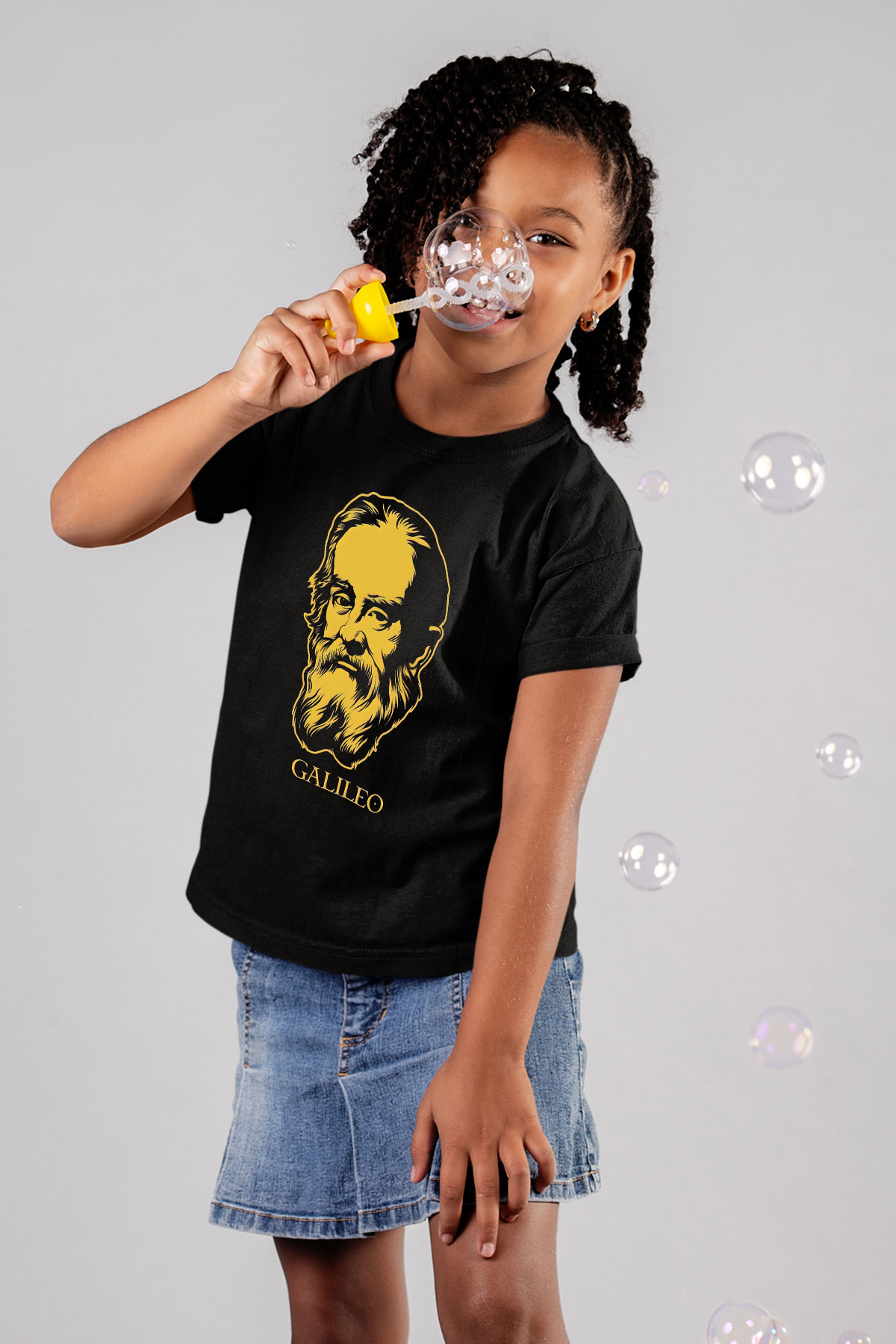 Galileo Galilei Baskılı Unisex Siyah Çocuk Tişört