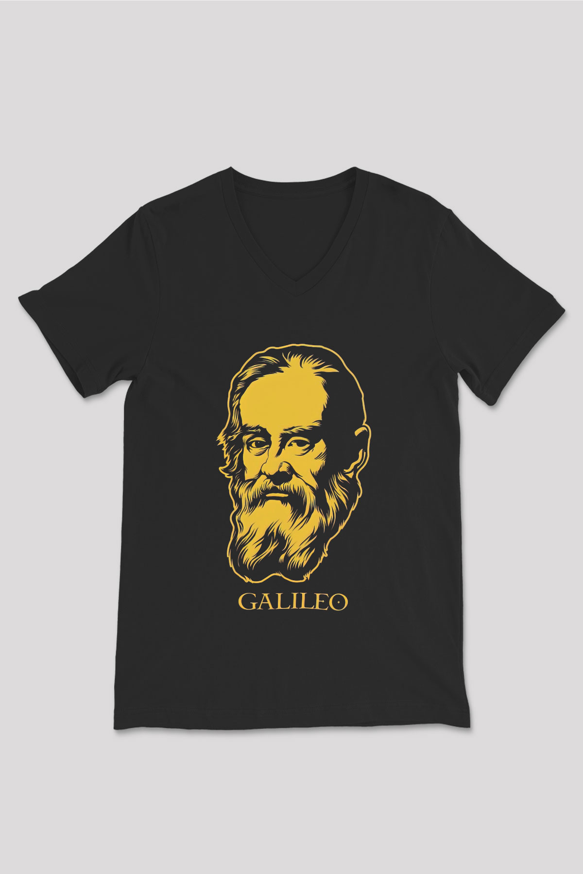 Galileo Galilei Baskılı Unisex Siyah V Yaka Tişört