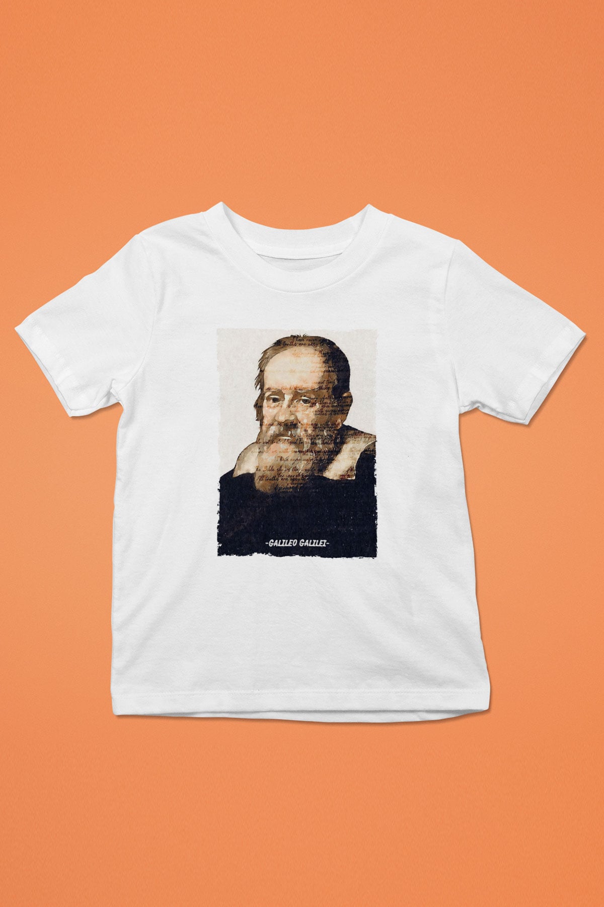Galileo Galilei Yazılı Portre Baskılı Unisex Beyaz Çocuk Tişörtü - Tshirt