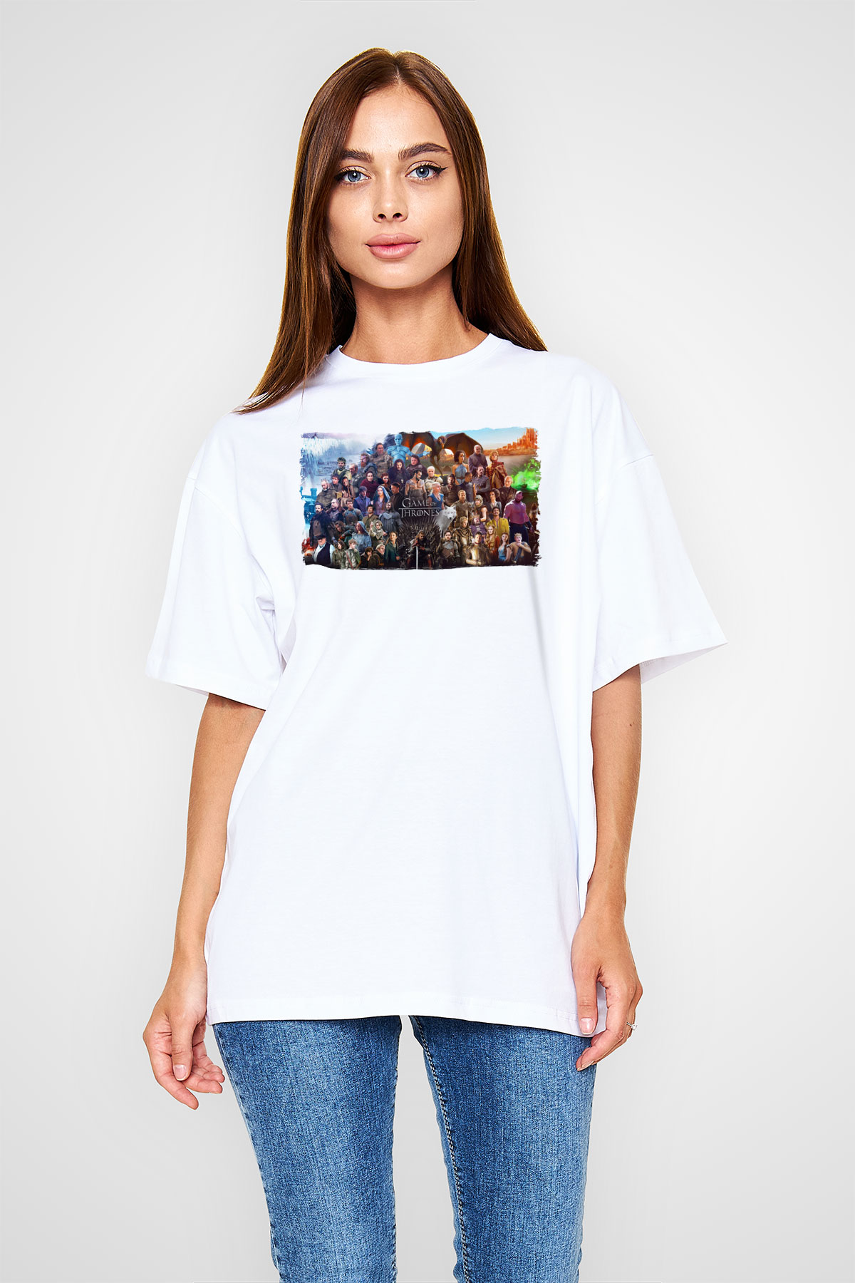 Game of Thrones Beyaz Oversize Tişört Oversize T-shirt