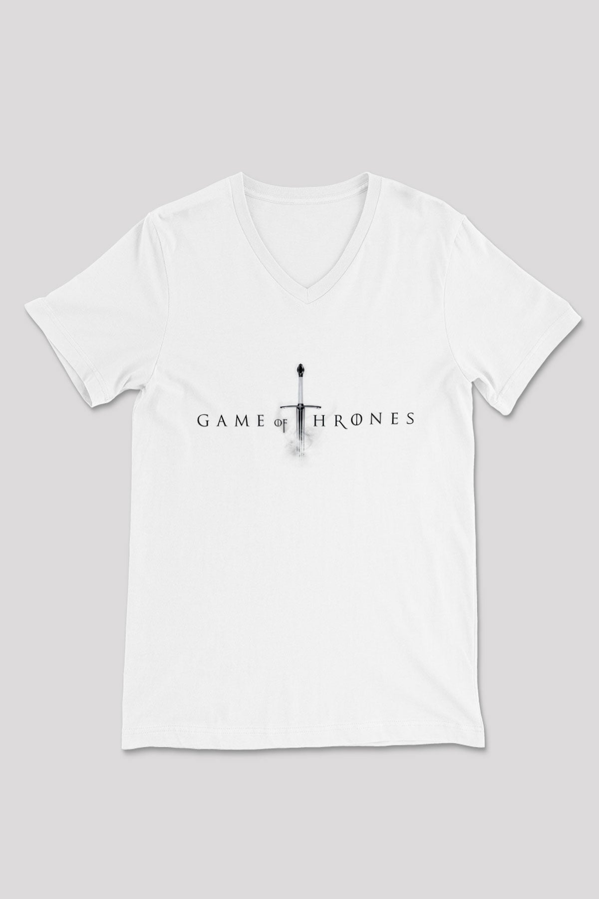 Game of Thrones Beyaz Unisex V Yaka Tişört