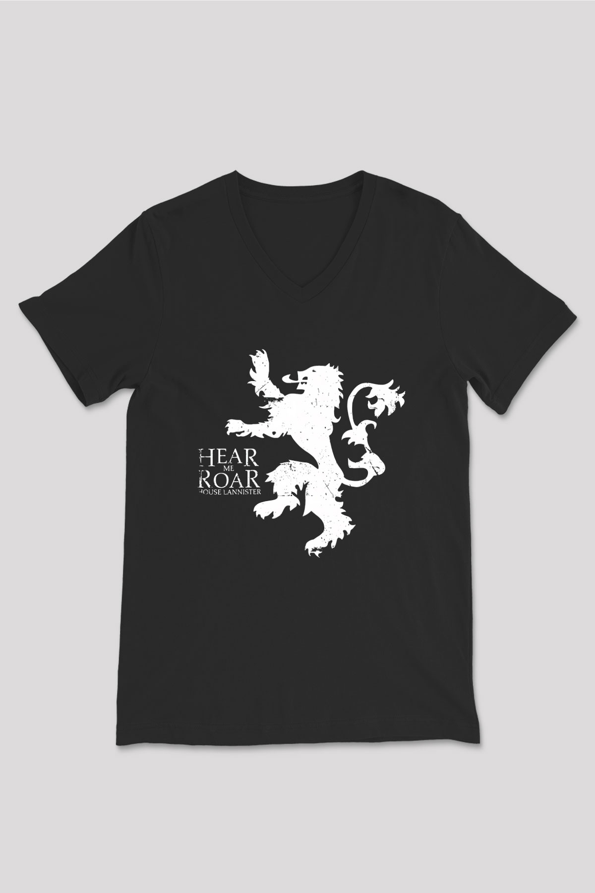 Game of Thrones Siyah Unisex V Yaka Tişört T-Shirt