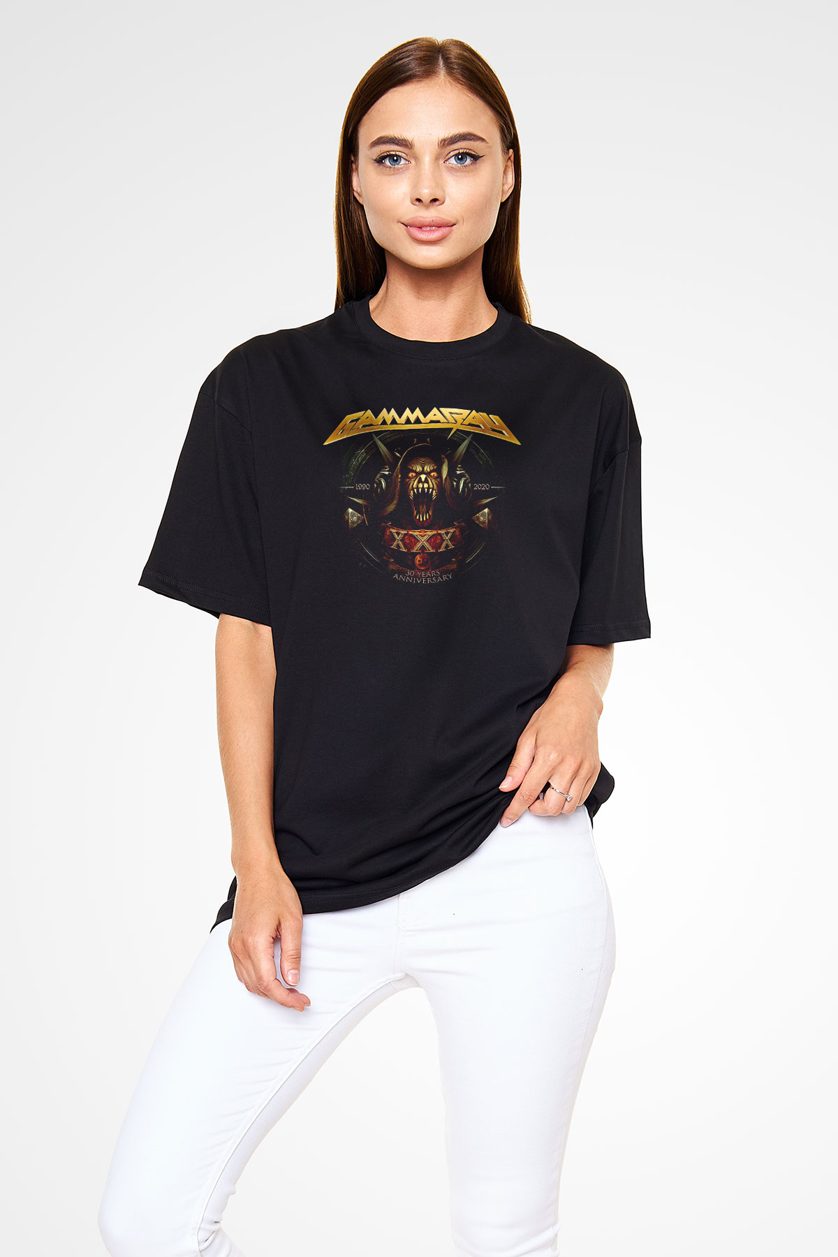 Gammaray Baskılı Unisex Siyah Oversize Tişört - Tshirt