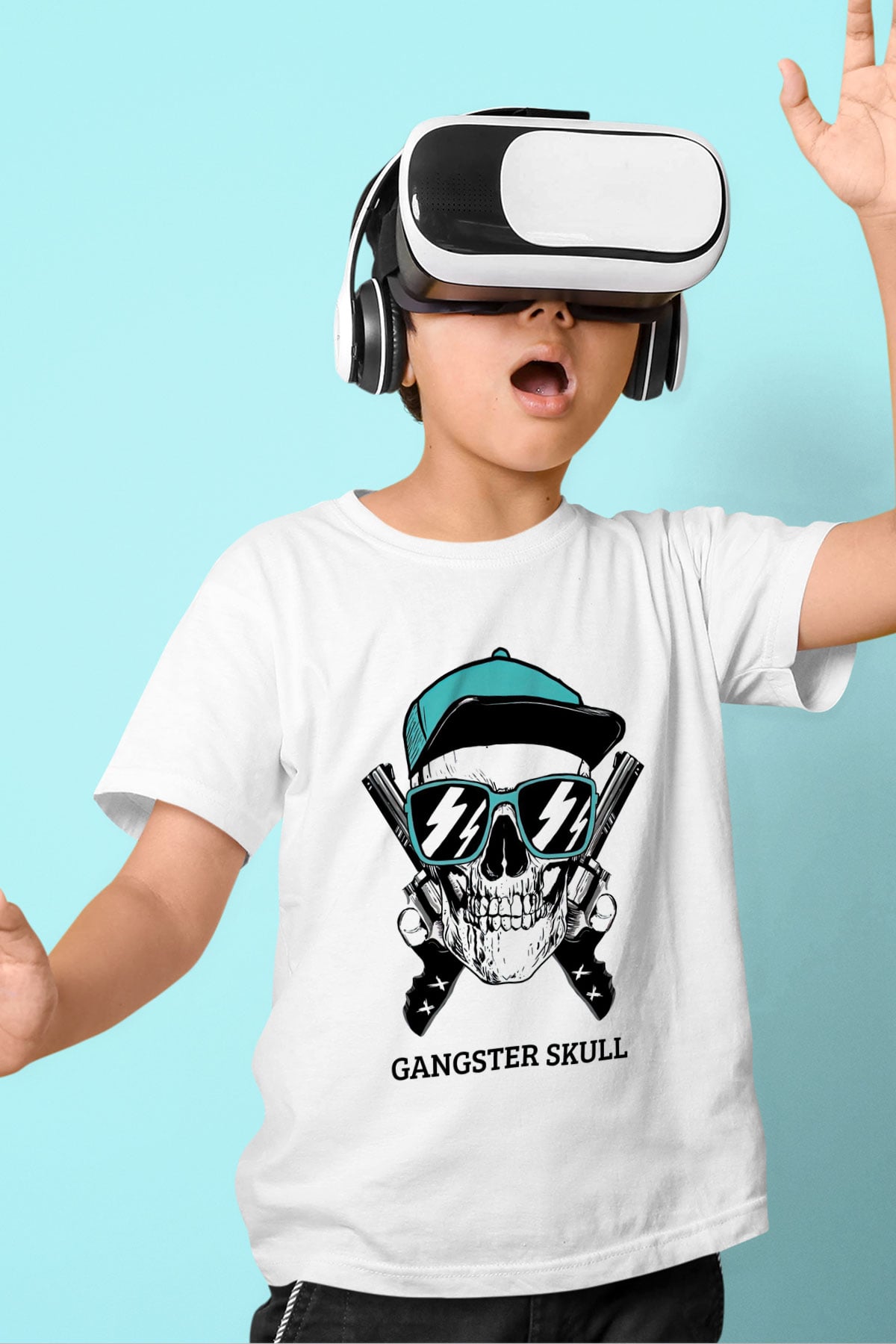 Gangster Kuru Kafa Baskılı Unisex Beyaz  Çocuk Tişört