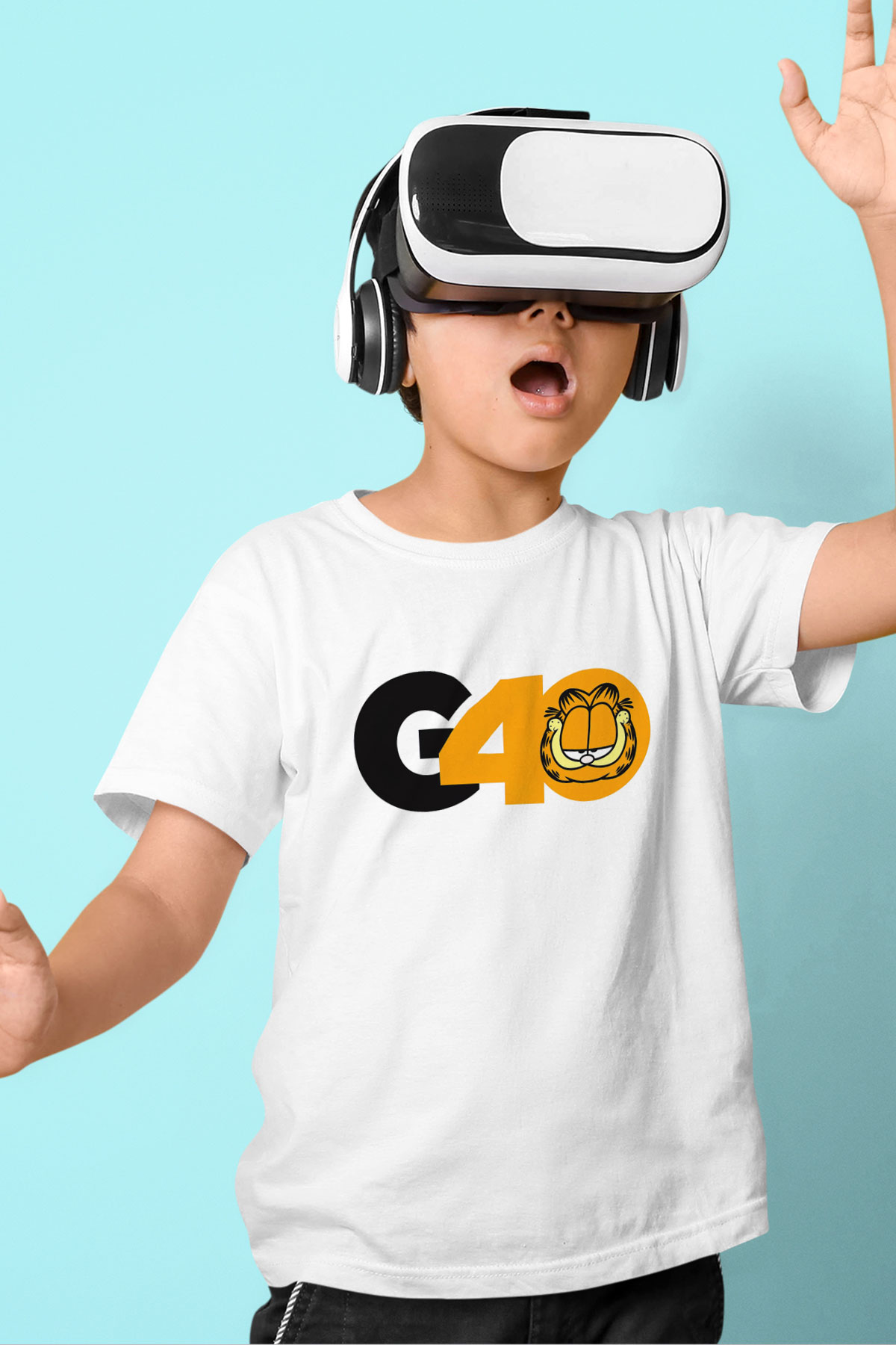 Garfield Baskılı Beyaz Unisex Çocuk Tişört