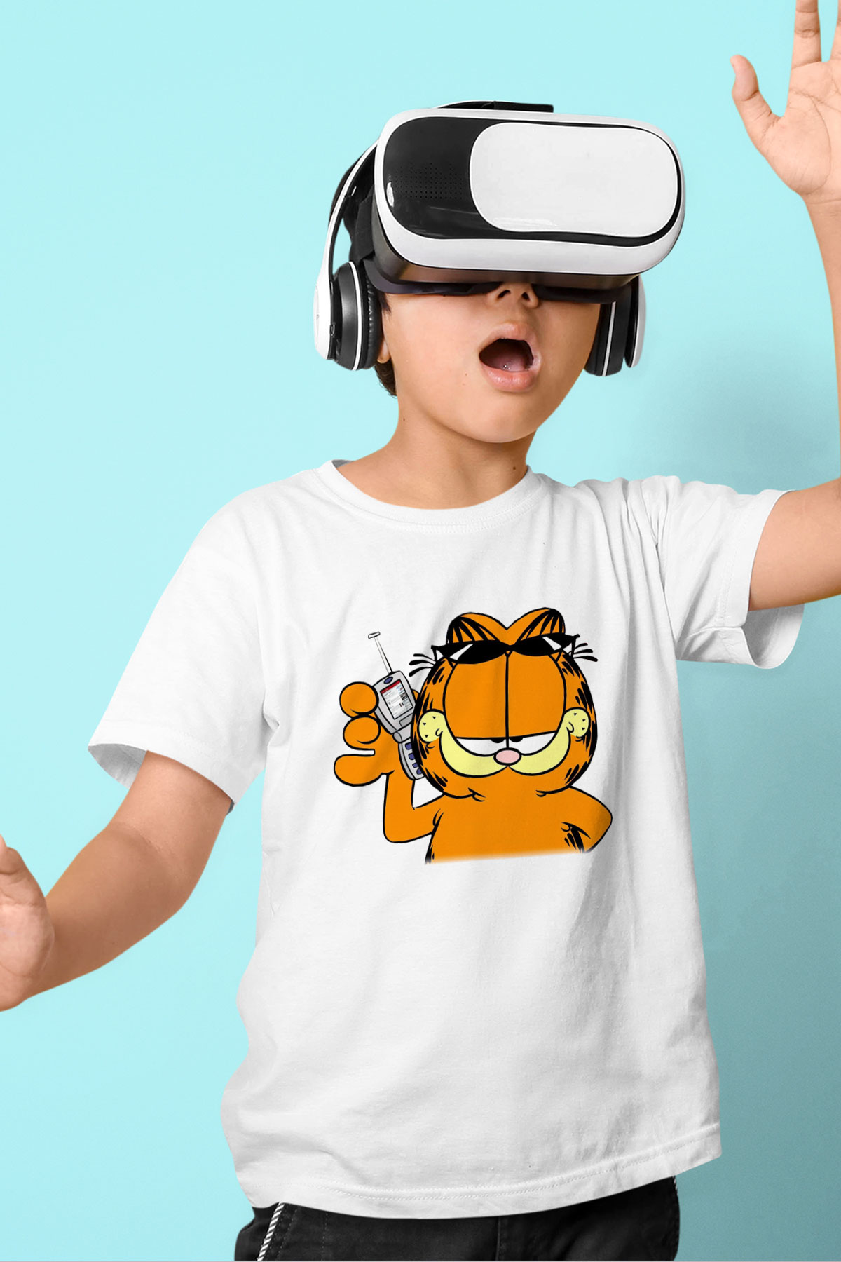 Garfield Baskılı Beyaz Unisex Çocuk Tişört