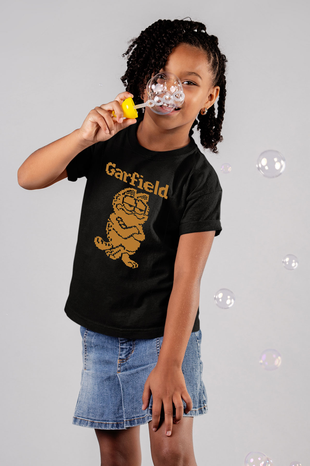 Garfield Baskılı Siyah Unisex Çocuk Tişört
